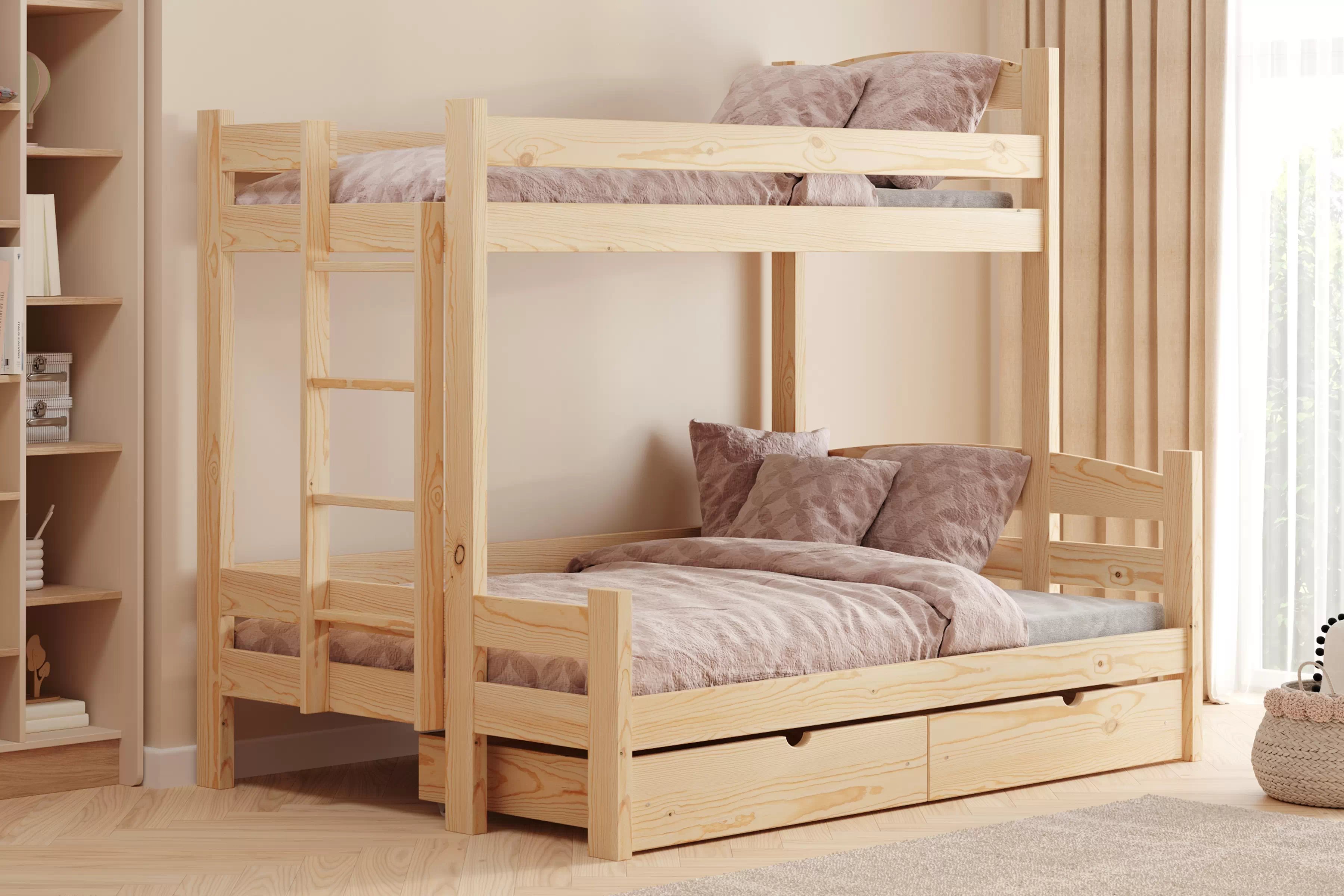 Poschodová posteľ Lovic so zásuvkami ľavá - borovica, 80x200/120x200 Posteľ poschodová Lovic 80x200/120x200 so zásuvkami ľavá strana - Borovica