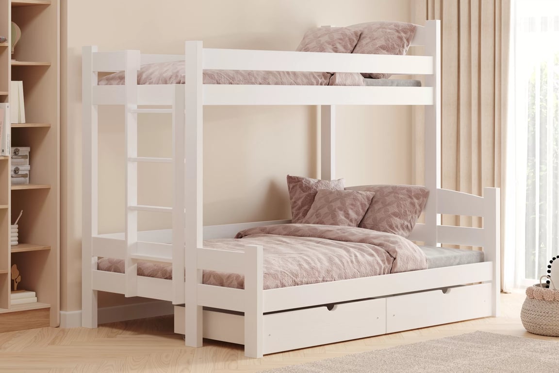Poschodová posteľ Lovic so zásuvkami ľavá - biely, 80x200/140x200 Posteľ poschodová Lovic 80x200/140x200 so zásuvkami ľavá strana - Biely