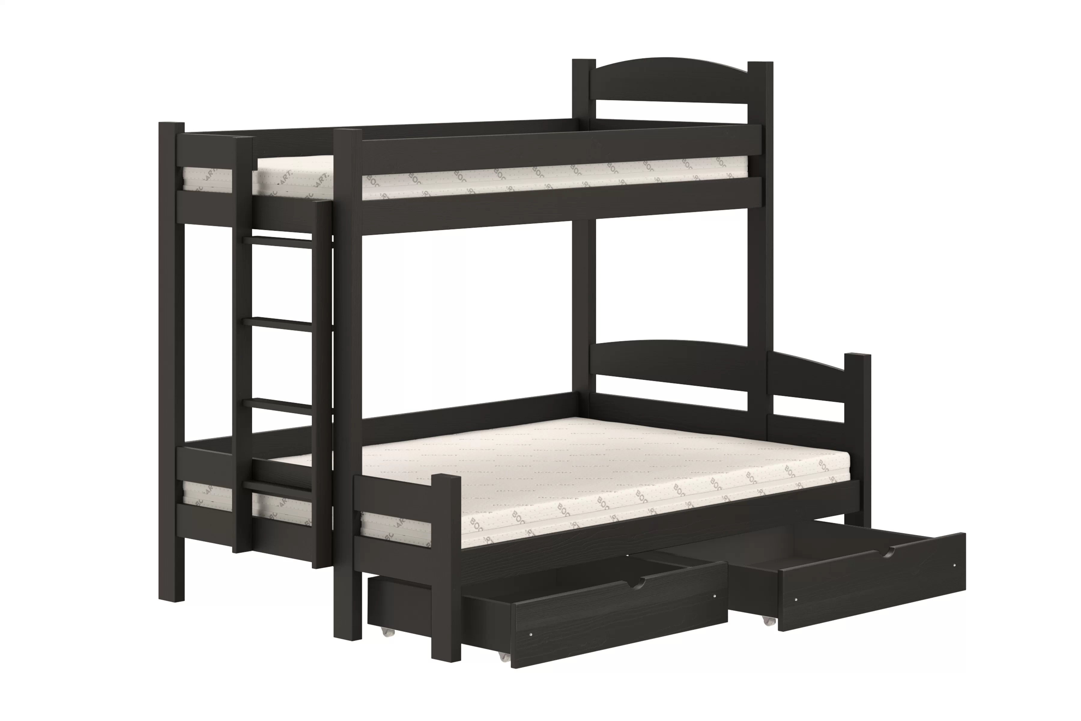 Patrová postel Lovic levá 80x200/140x200 cm - černá Postel patrová  Lovic 80x200/140x200 se zásuvkami levá - černá