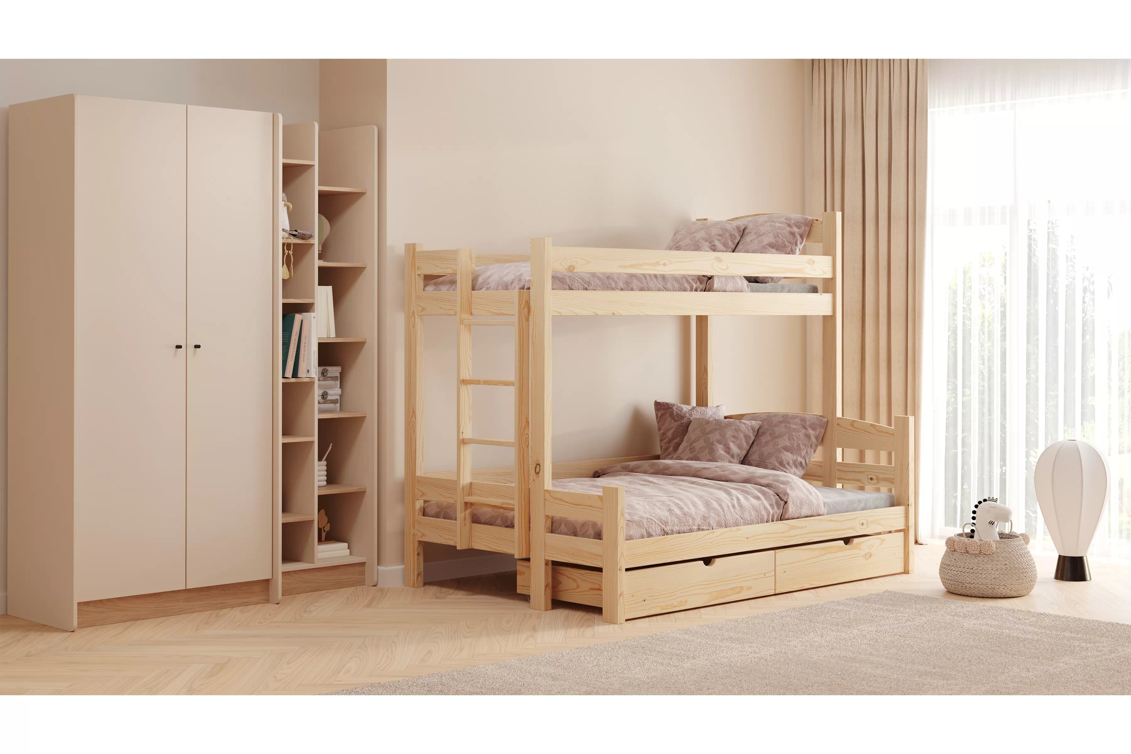 Poschodová posteľ Lovic so zásuvkami ľavá - borovica, 80x200/140x200 Posteľ poschodová Lovic 80x200/140x200 so zásuvkami ľavá strana - Borovica