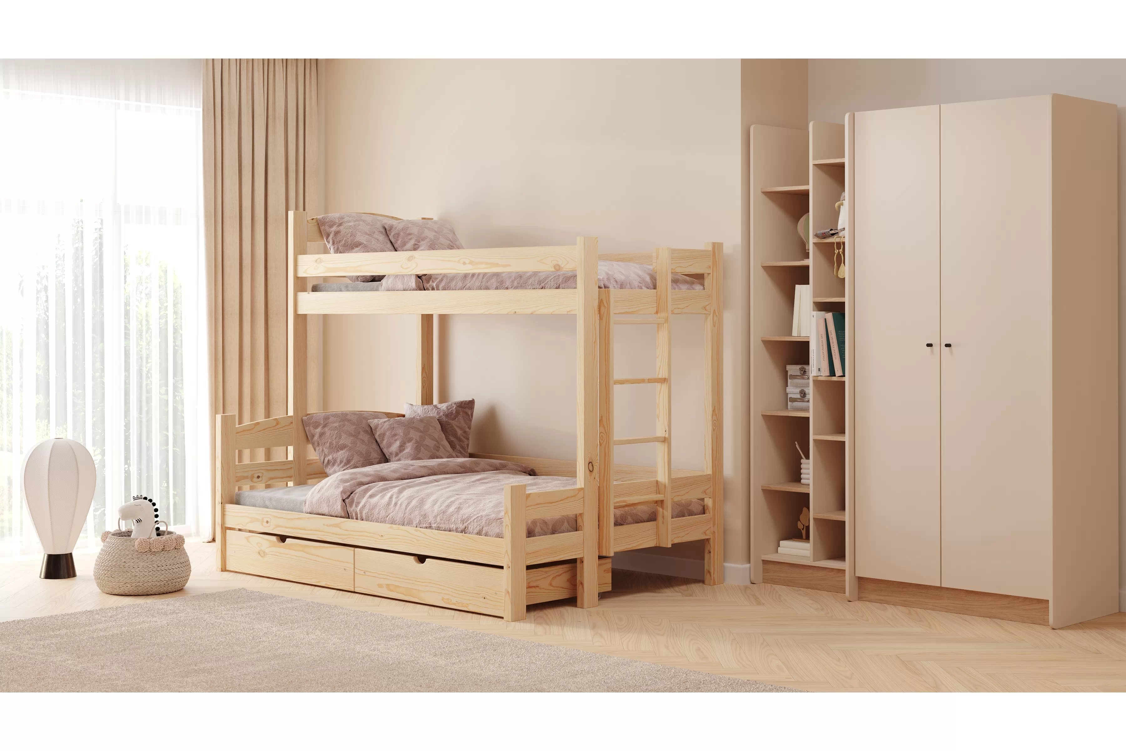 Patrová postel Lovic pravá 80x200/140x200 cm - borovice Postel patrová  Lovic 80x200/140x200 se zásuvkami pravá - borovice