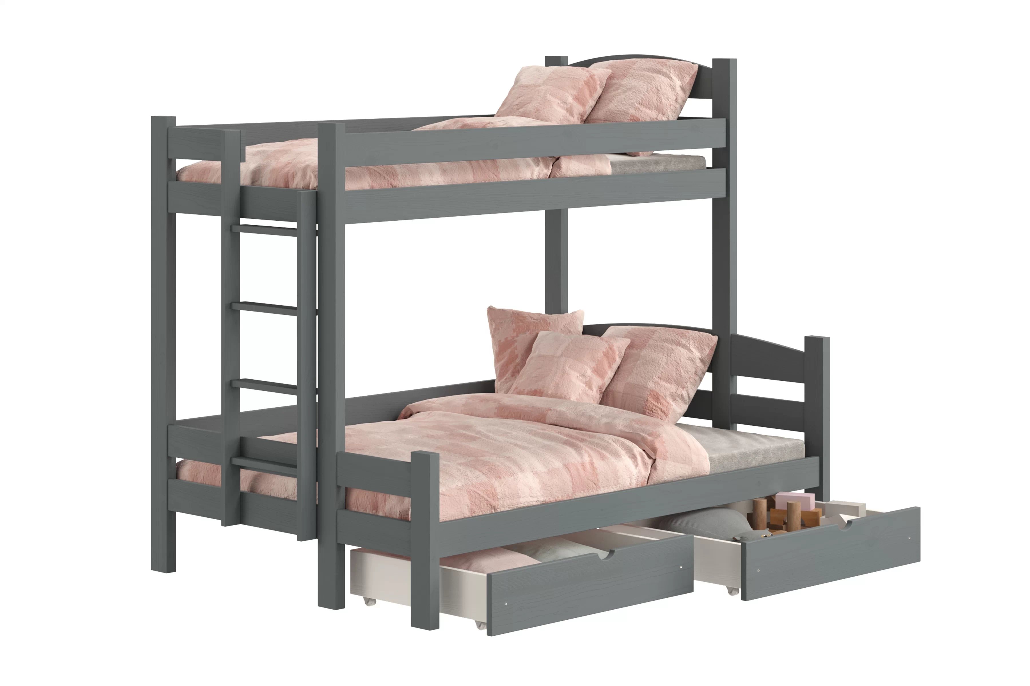 Patrová postel Lovic levá 90x200/120x200 cm - grafitová Postel patrová  Lovic 90x200/120x200 se zásuvkami levá - grafit