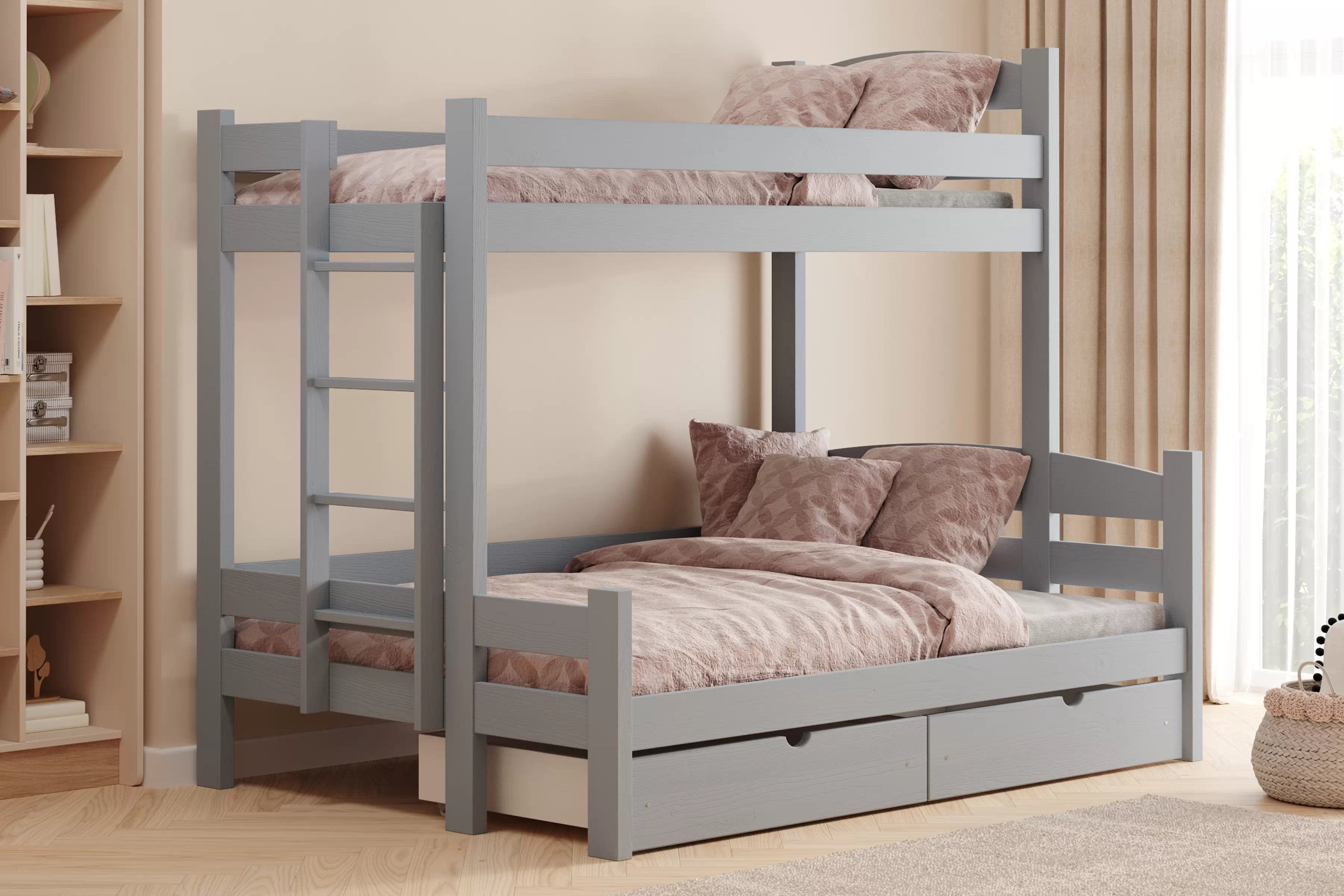 Poschodová posteľ Lovic so zásuvkami ľavá - šedý, 90x200/120x200 Posteľ poschodová Lovic 90x200/120x200 so zásuvkami ľavá strana - šedý