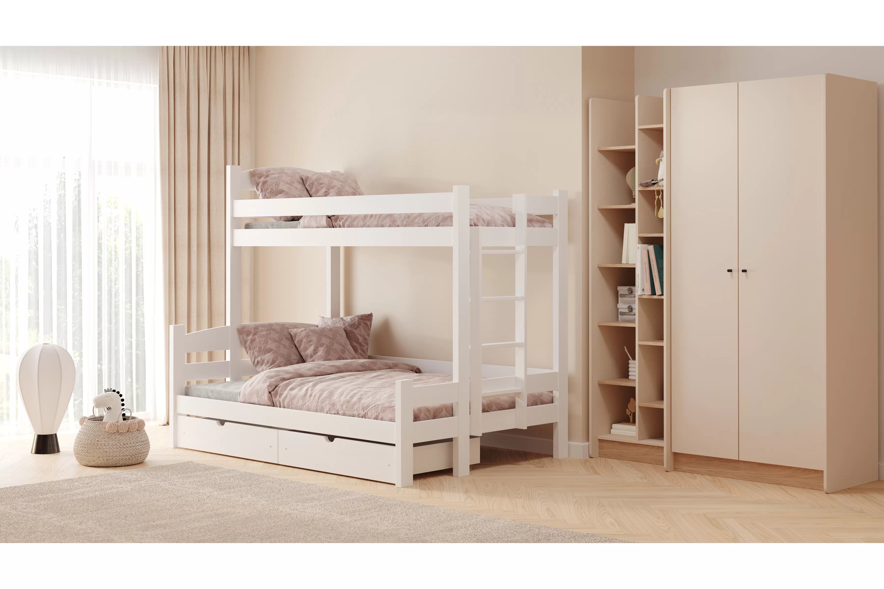 Patrová postel Lovic pravá 90x200/120x200 cm - bílá Postel patrová  Lovic 90x200/120x200 se zásuvkami pravá - bílá