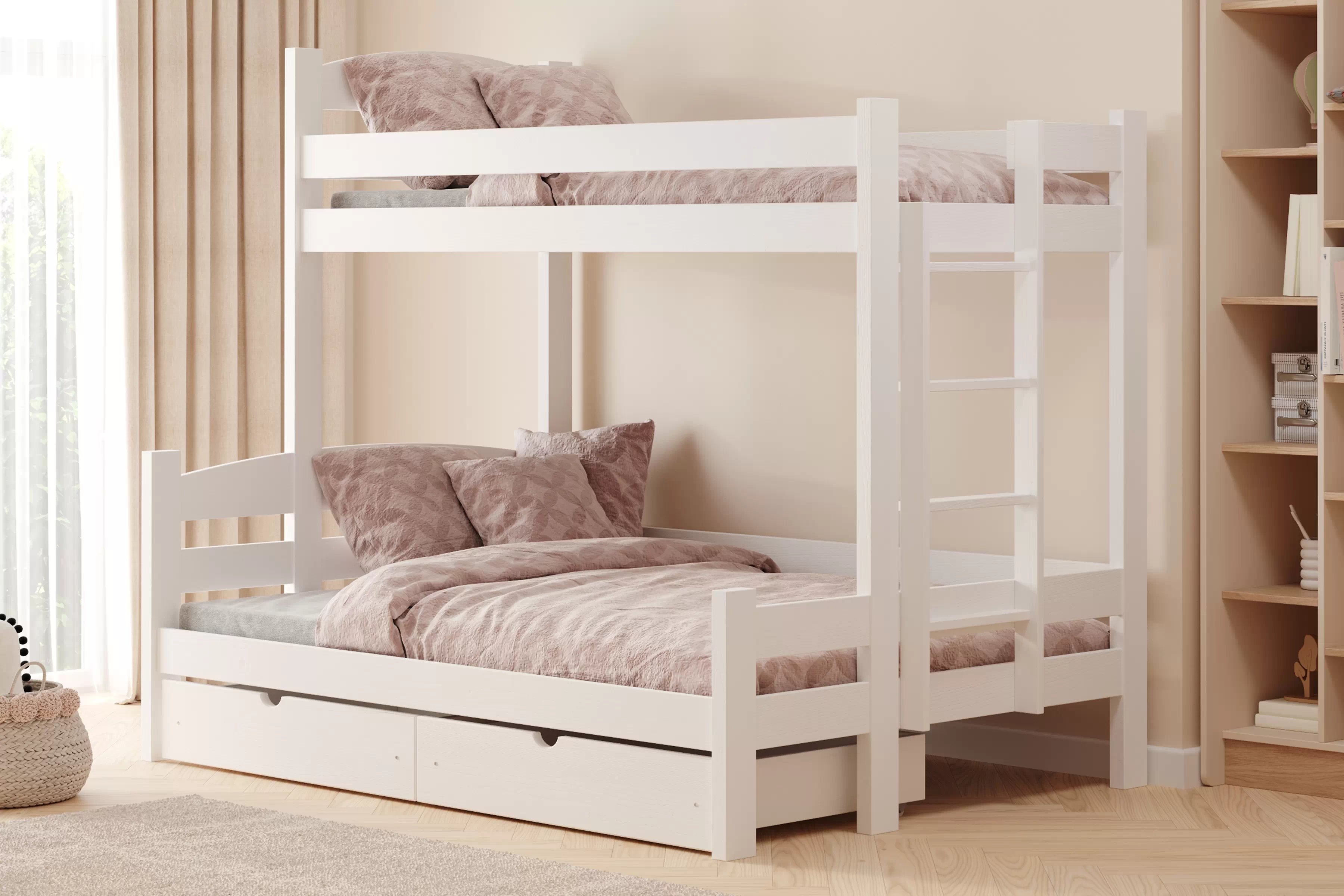 Patrová postel Lovic pravá 90x200/120x200 cm - bílá Postel patrová  Lovic 90x200/120x200 se zásuvkami pravá - bílá