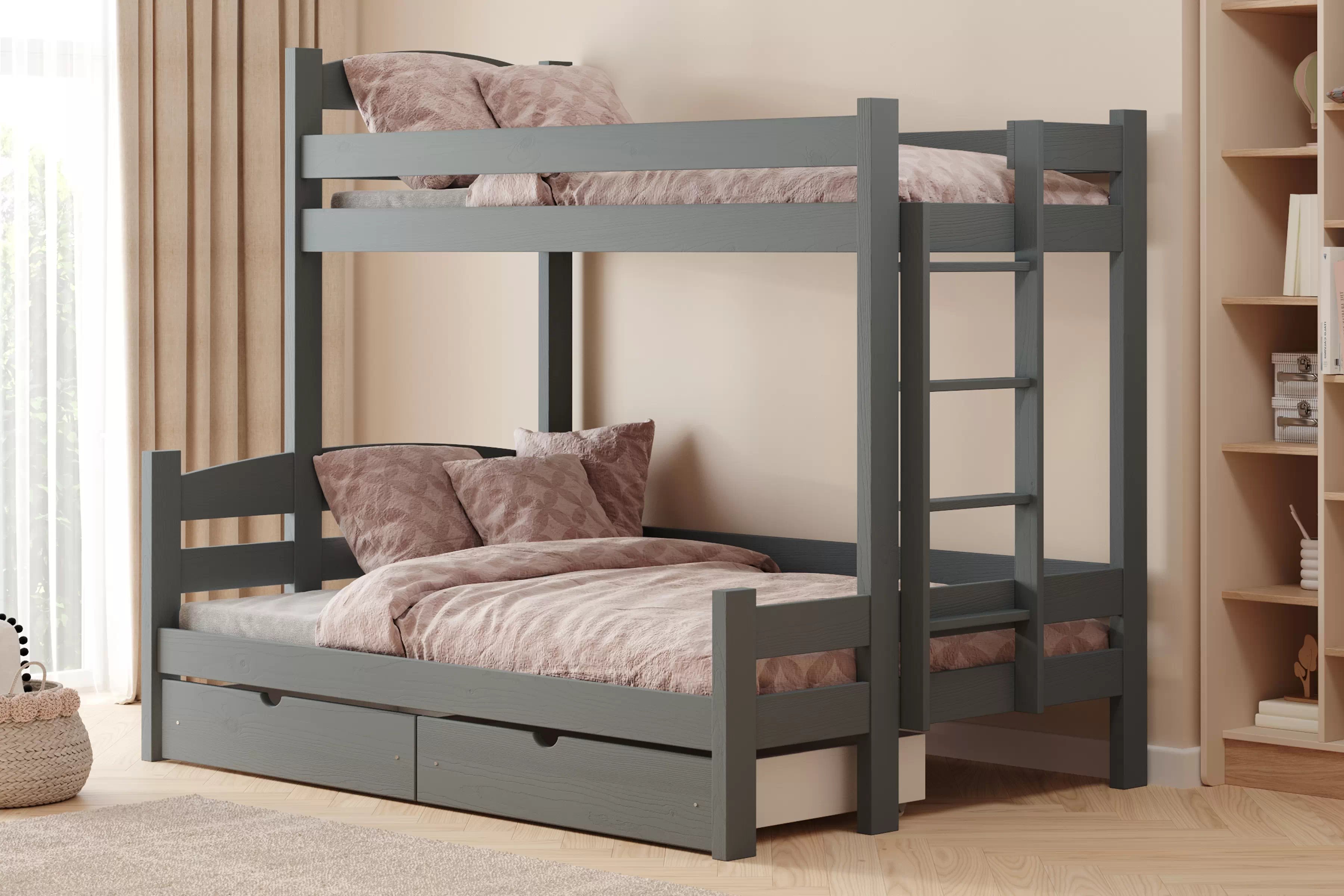 Patrová postel Lovic pravá 90x200/120x200 cm - grafitová Postel patrová  Lovic 90x200/120x200 se zásuvkami pravá - grafit