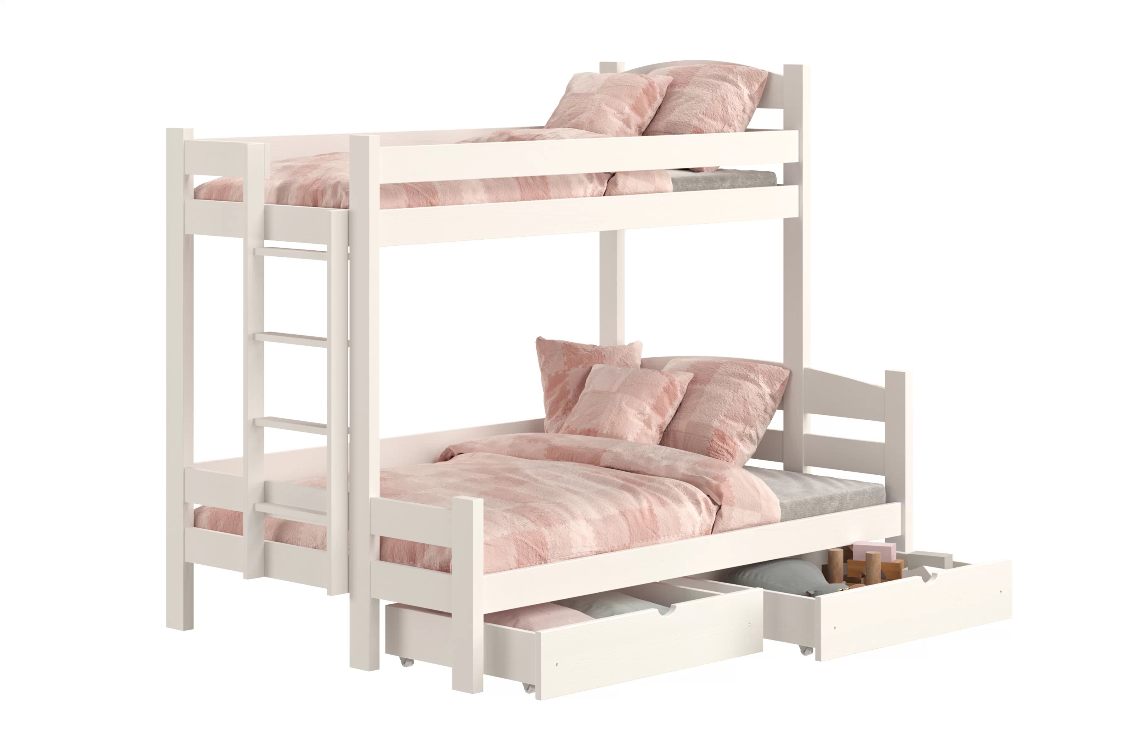 Poschodová posteľ Lovic ľavá - 90x200/140x200 cm - biela Posteľ poschodová Lovic 90x200/140x200 so zásuvkami ľavá strana - Biely