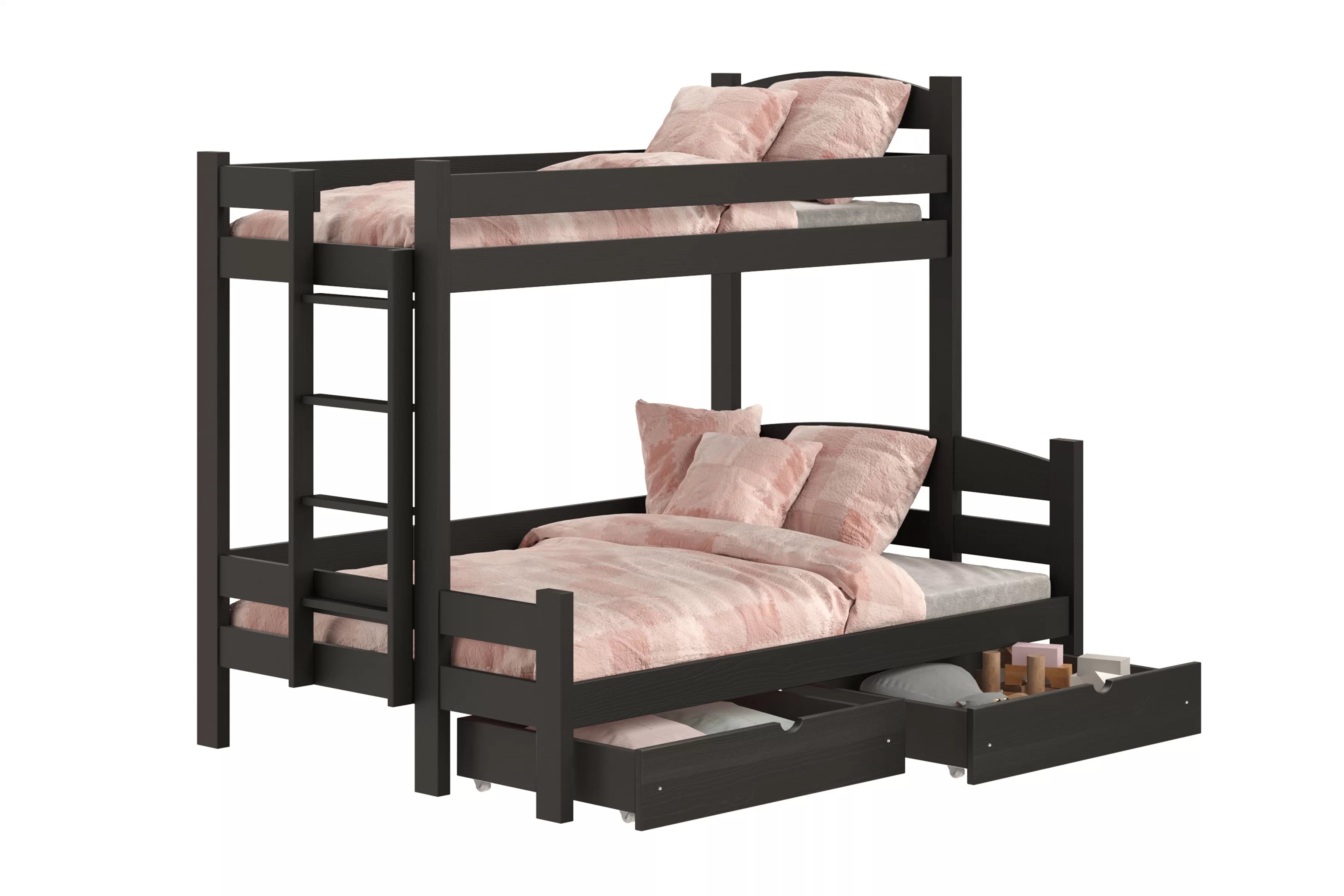 Patrová postel Lovic levá 90x200/140x200 cm - černá Postel patrová  Lovic 90x200/140x200 se zásuvkami levá - černá