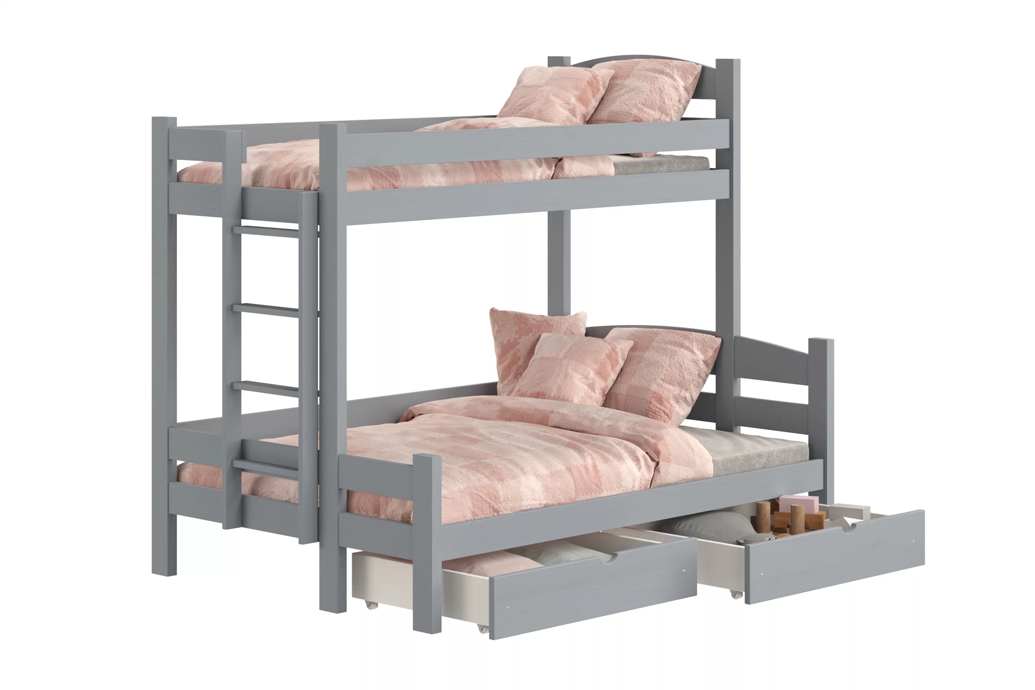 Poschodová posteľ Lovic so zásuvkami ľavá - šedý, 90x200/140x200 Posteľ poschodová Lovic 90x200/140x200 so zásuvkami ľavá strana - šedý