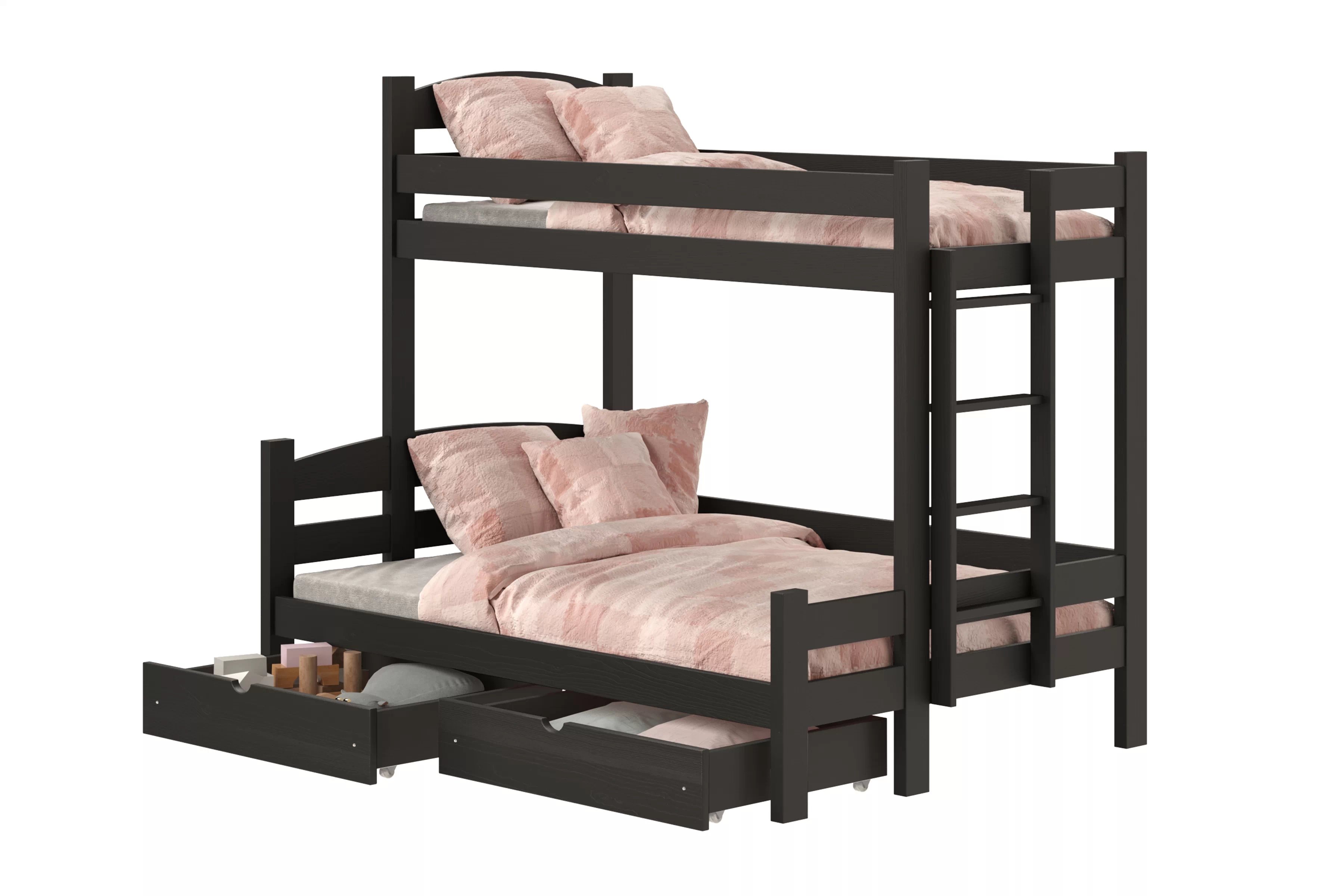 Patrová postel Lovic pravá 90x200/140x200 cm - černá Postel patrová  Lovic 90x200/140x200 se zásuvkami pravá - černá