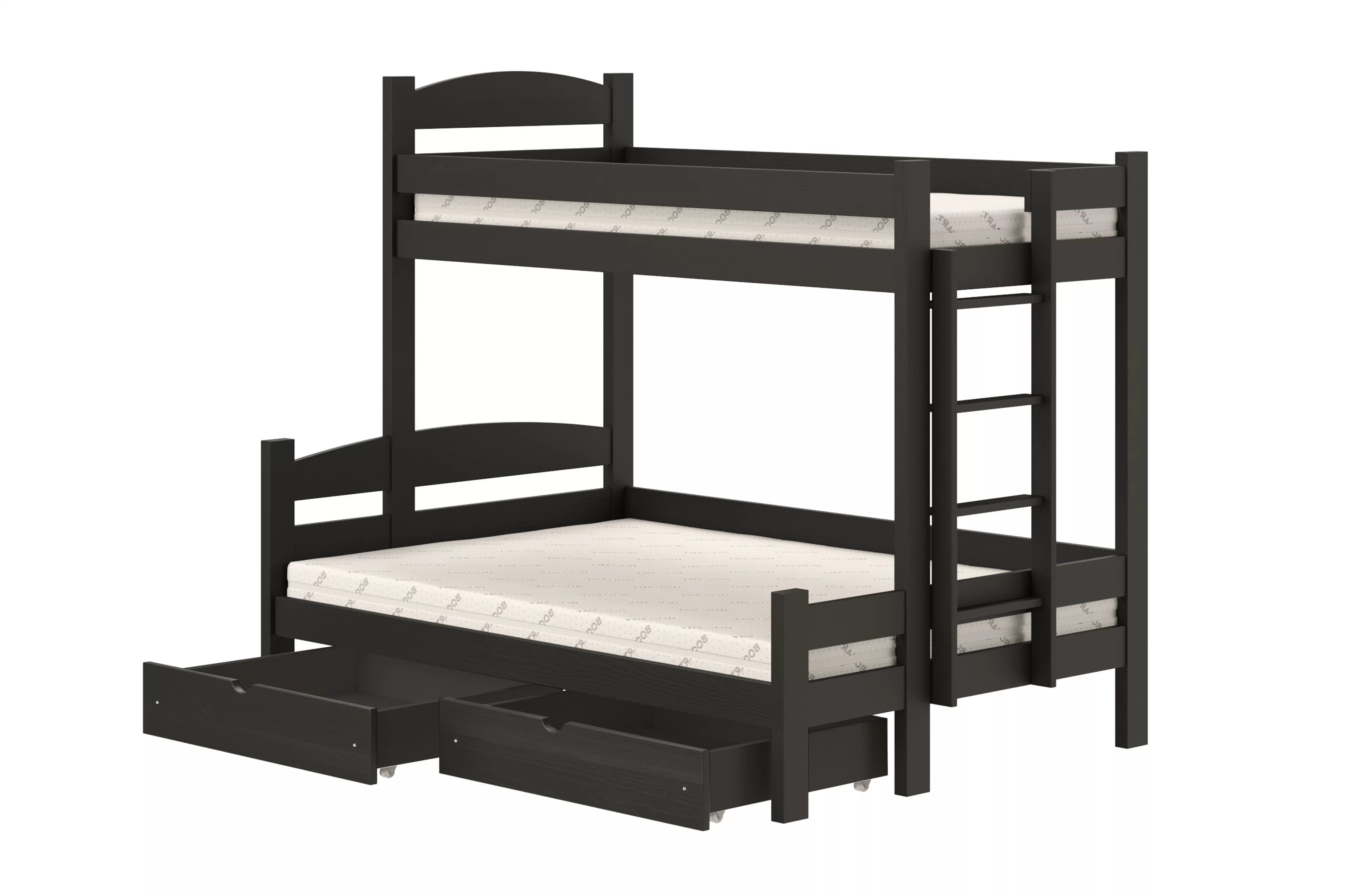 Patrová postel Lovic pravá 90x200/140x200 cm - černá Postel patrová  Lovic 90x200/140x200 se zásuvkami pravá - černá