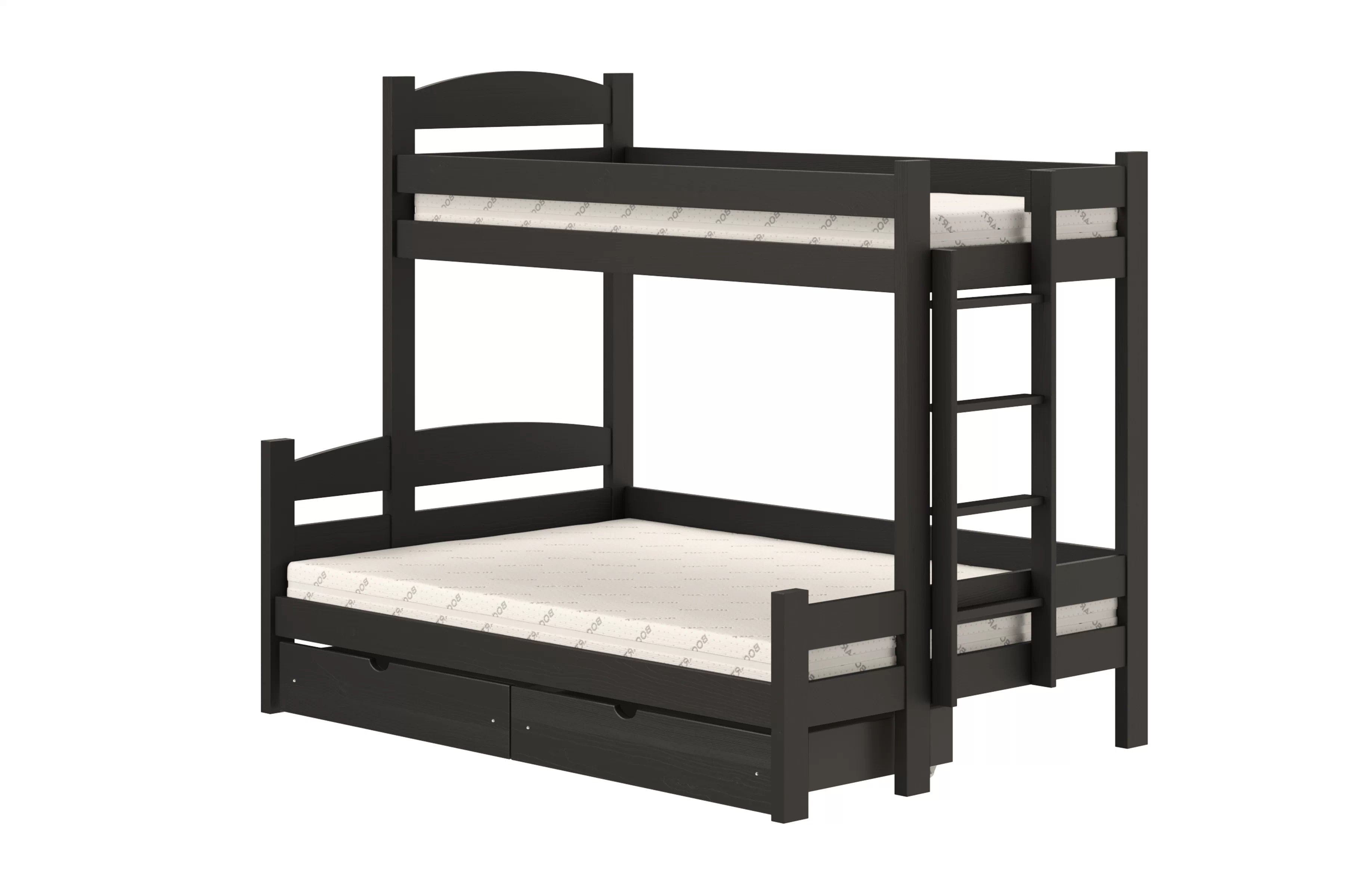 Patrová postel Lovic pravá 90x200/140x200 cm - černá Postel patrová  Lovic 90x200/140x200 se zásuvkami pravá - černá