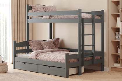 Poschodová posteľ Lovic so zásuvkami pravá - grafit, 90x200/140x200 Posteľ poschodová Lovic 90x200/140x200 so zásuvkami pravá strana - grafit