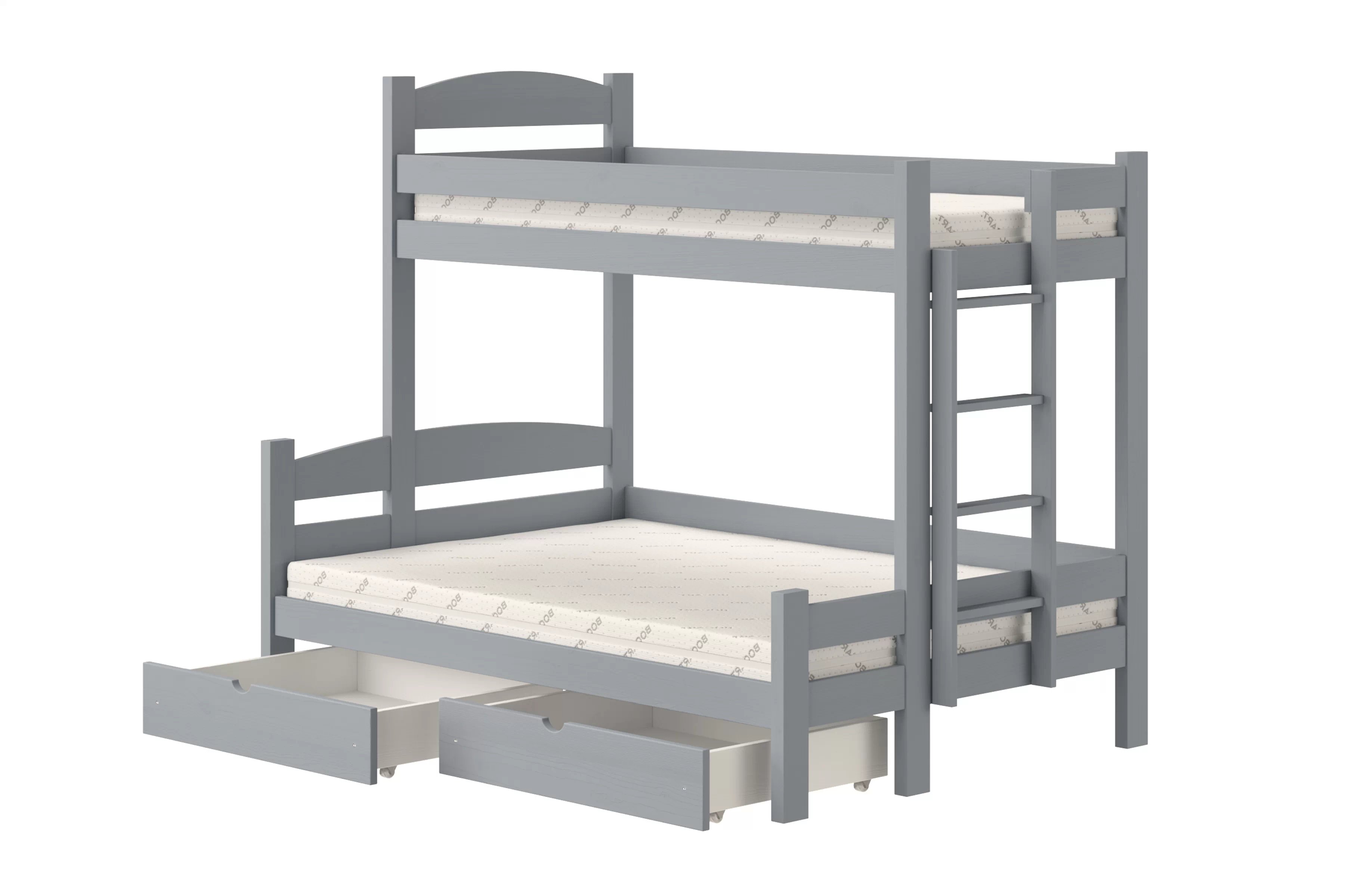 Poschodová posteľ Lovic so zásuvkami pravá - šedý, 90x200/140x200 Posteľ poschodová Lovic 90x200/140x200 so zásuvkami pravá strana - šedý