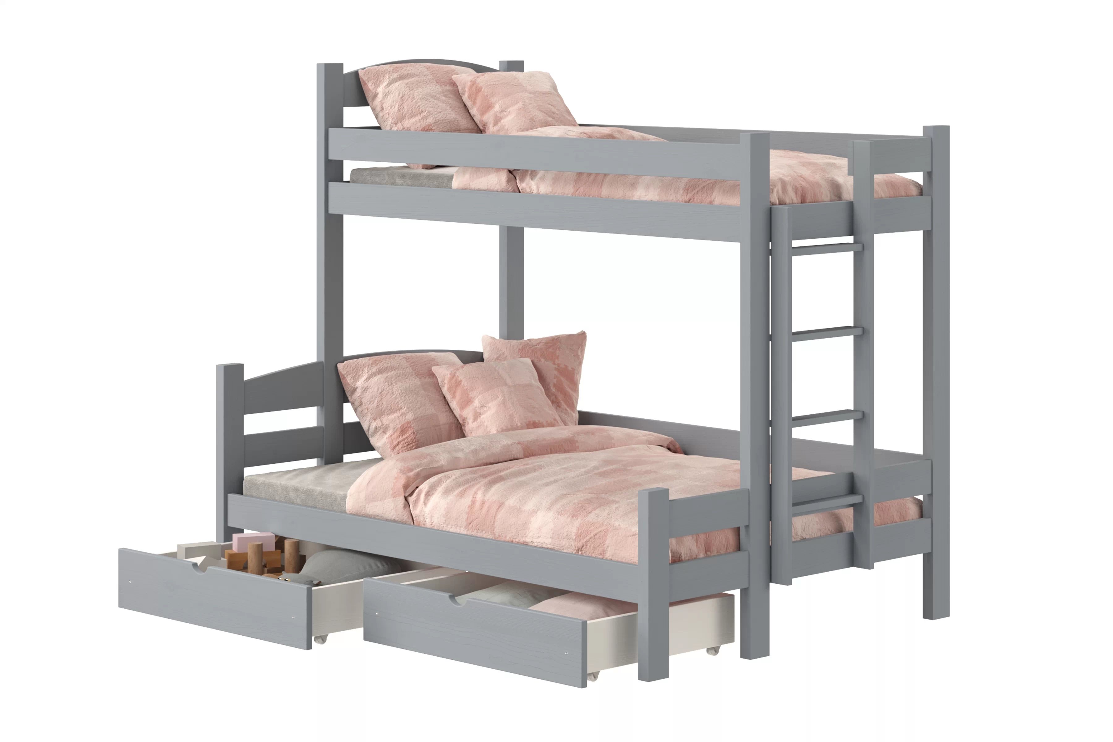 Poschodová posteľ Lovic so zásuvkami pravá - šedý, 90x200/140x200 Posteľ poschodová Lovic 90x200/140x200 so zásuvkami pravá strana - šedý