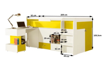 Poschodová posteľ 90x200 Mobi MO21 - biely / zlaté Posteľ MO21 - Rozmery