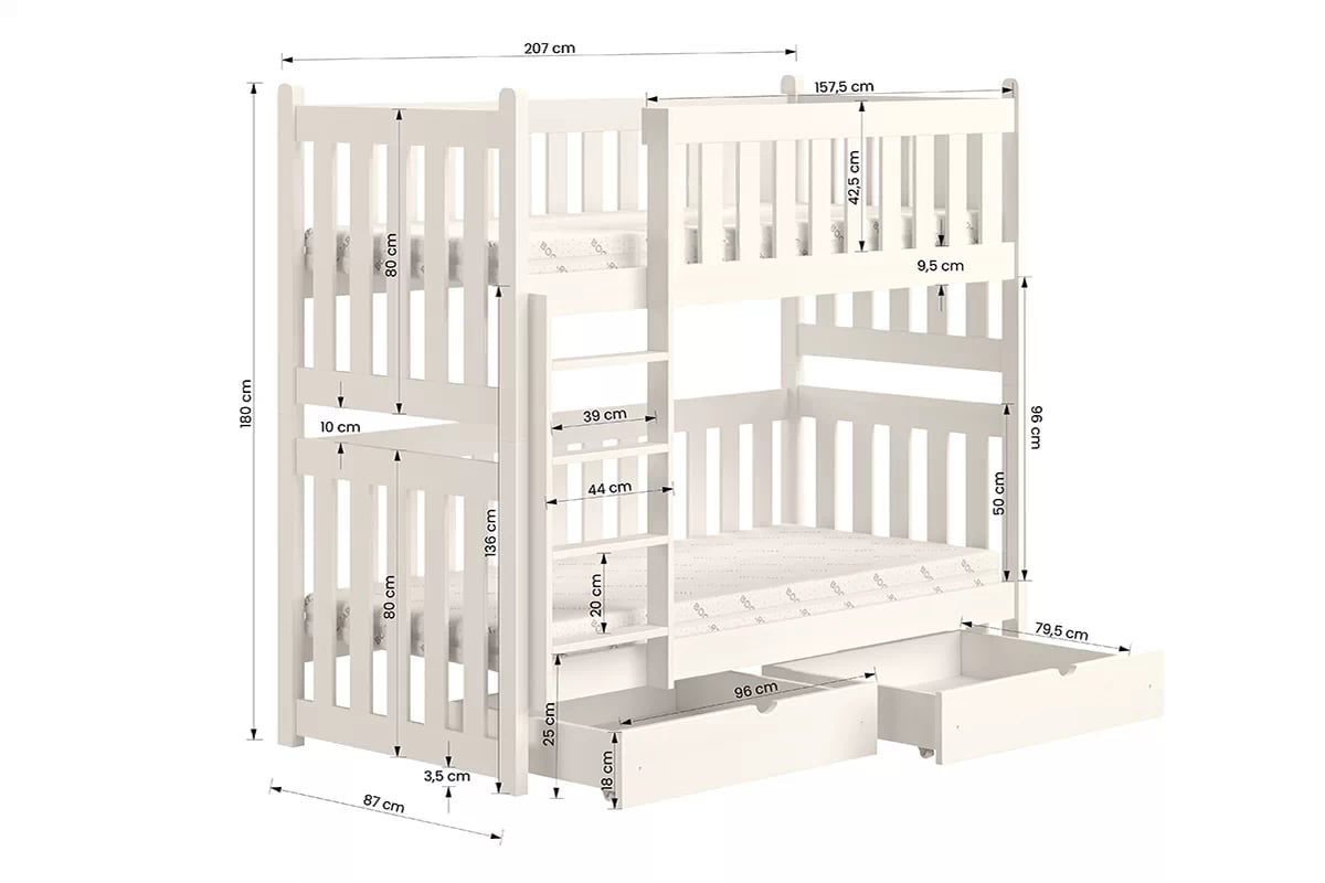 Poschodová posteľ Swen - biely, 80x200 Posteľ poschodová Swen - Biely / 80x200