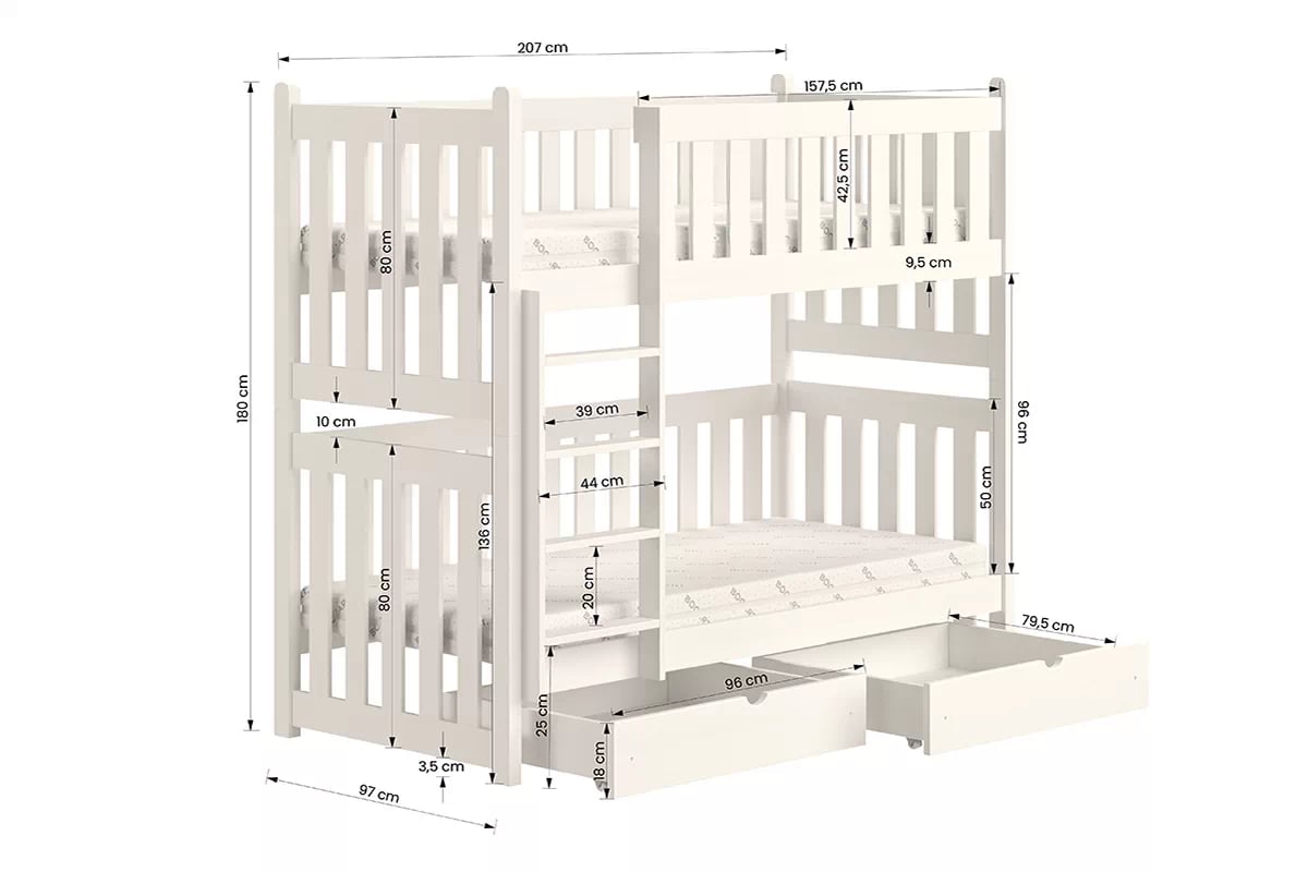 Patrová postel Swen 90x200 cm - bílá Postel patrová  Swen - bílá / 90x200
