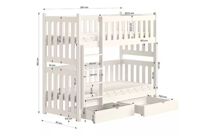 Poschodová posteľ Swen so zásuvkami - 90x200 cm - borovica Posteľ poschodová Swen - Borovica / 90x200