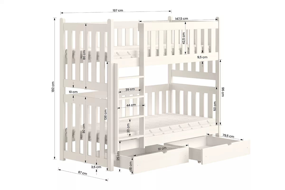 Poschodová posteľ Swen - šedý, 80x190 Posteľ poschodová Swen - šedý / 80x190