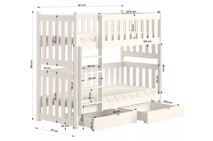Patrová výsuvná postel Swen 80x180 cm - bílá Postel patrová  Swen výsuvná - bílá / 80x180