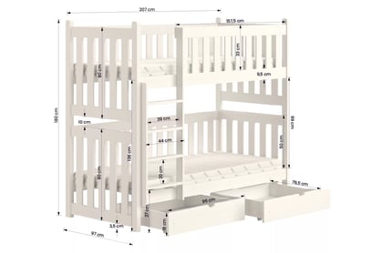Poschodová posteľ s prístelkou Swen - biely, 90x200 Posteľ poschodová Swen výsuvna - Biely / 90x200