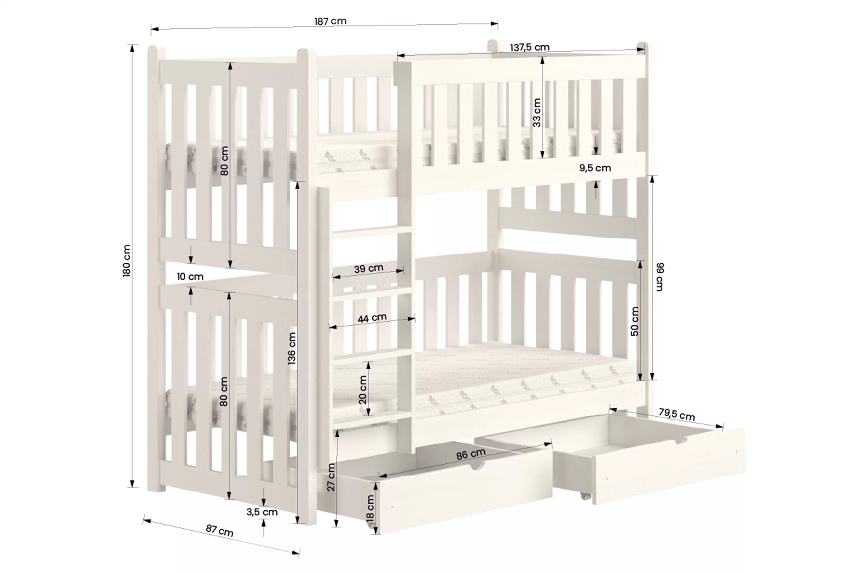 Poschodová posteľ s prístelkou Swen - grafit, 80x180 Posteľ poschodová Swen výsuvna - grafit / 80x180