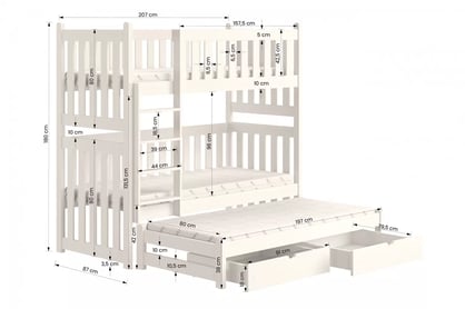 Patrová výsuvná postel Swen 80x200 cm - bílá postel patrová  výsuvná Swen - Rozměry