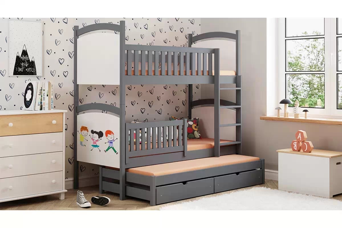 Patrová výsuvná postel Amely s tabulí na fixy 90x180 cm - grafitová Postel patrová  výsuvná z tablica suchoscieralna Amely - 90x180 / grafit