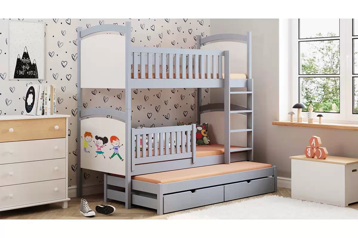 Patrová výsuvná postel Amely s tabulí na fixy 80x180 cm - šedá Postel patrová  výsuvná z tablica suchoscieralna Amely - šedá, 80x180