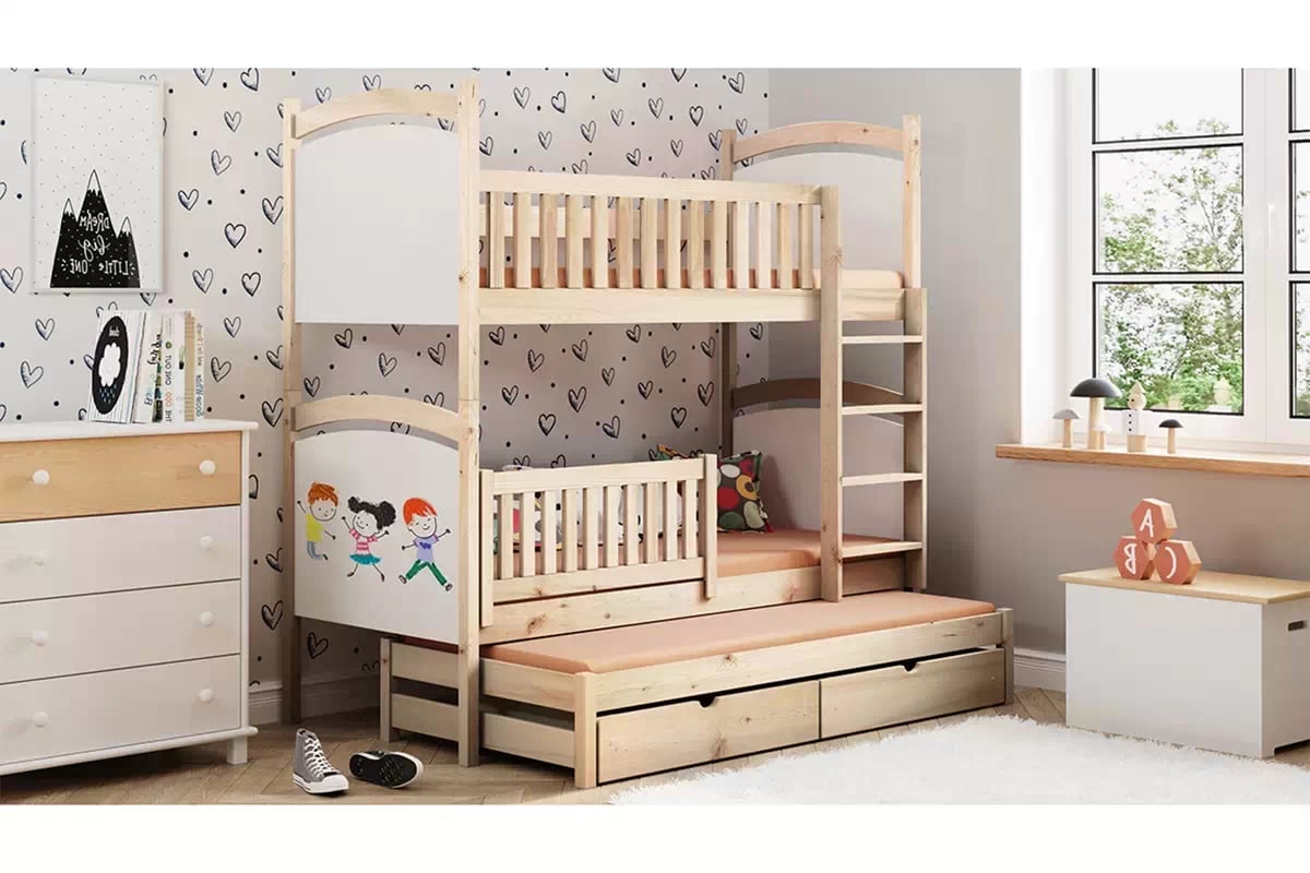 Patrová výsuvná postel Amely s tabulí na fixy 90x200 cm - borovice Postel patrová  výsuvná z tablica suchoscieralna Amely - borovice, 90x200