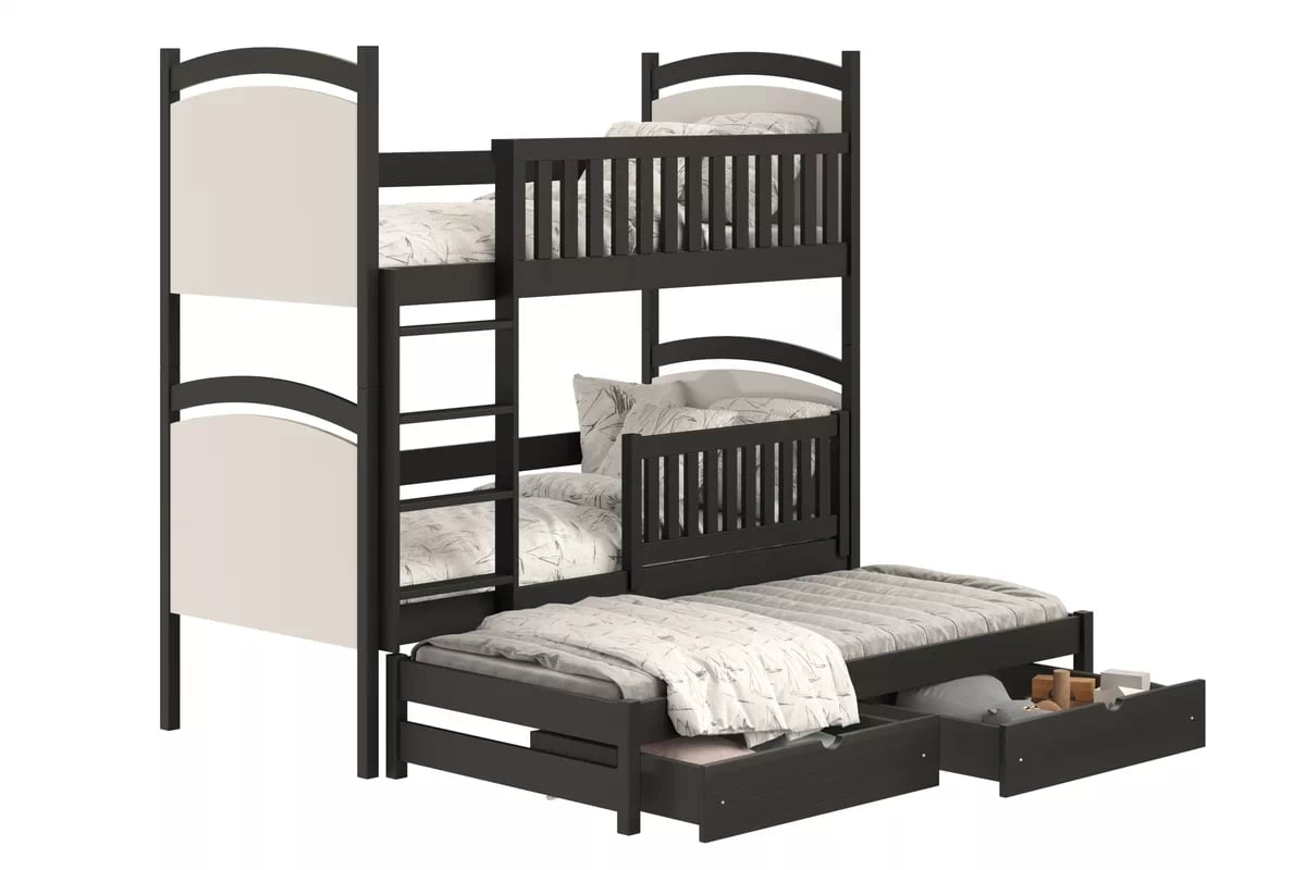 Poschodová posteľ s prístelkou s tabuľou Amely - Čierny, 90x180 Posteľ poschodová výsuvna z tablica suchoscieralna Amely - 90x180 / Čierny