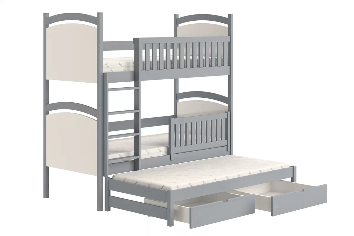 Poschodová posteľ Amely s prístelkou a tabuľou stierateľnou za sucha - 90x190 cm - šedá Posteľ poschodová výsuvna z tablica suchoscieralna Amely - 90x190 / šedý