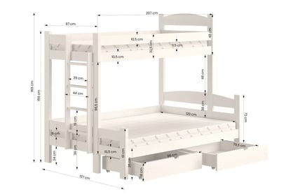 Poschodová posteľ Lovic so zásuvkami ľavá - biely, 80x200/120x200 Posteľ poschodová so zásuvkami Lovic - Biely - wymiar 80x200/120x200