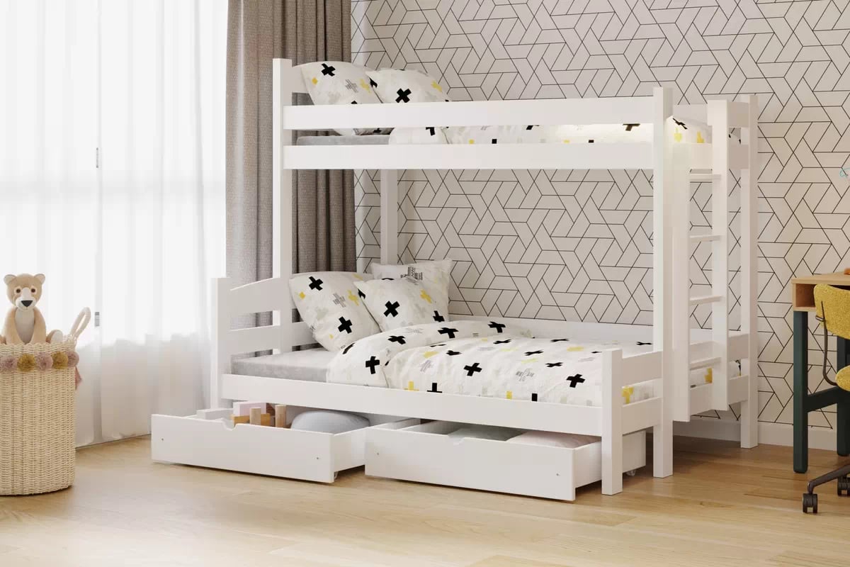 Patrová postel Lovic pravá 80x200/120x200 cm - bílá postel patrová  s zásuvkami Lovic - Bílý - aranzacja