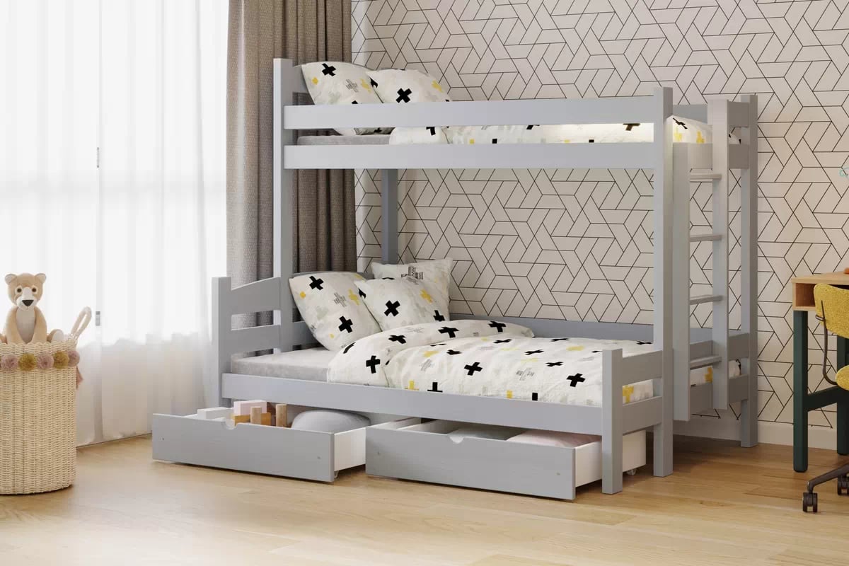 Patrová postel Lovic pravá 90x200/120x200 cm - šedá postel patrová  s zásuvkami Lovic - šedý - aranzacja