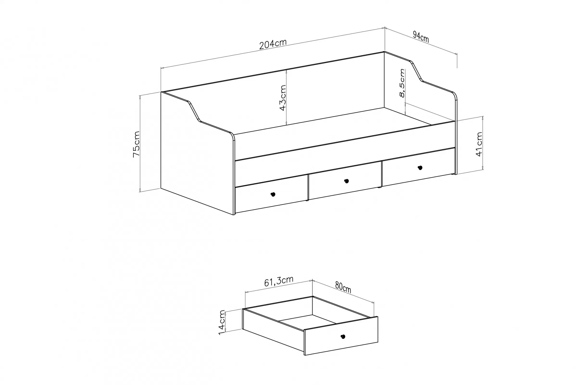 Detská posteľ Bergen 90x200 cm - biela Posteľ pojedyncze Ozoli 90x200 so zásuvkami - Biely