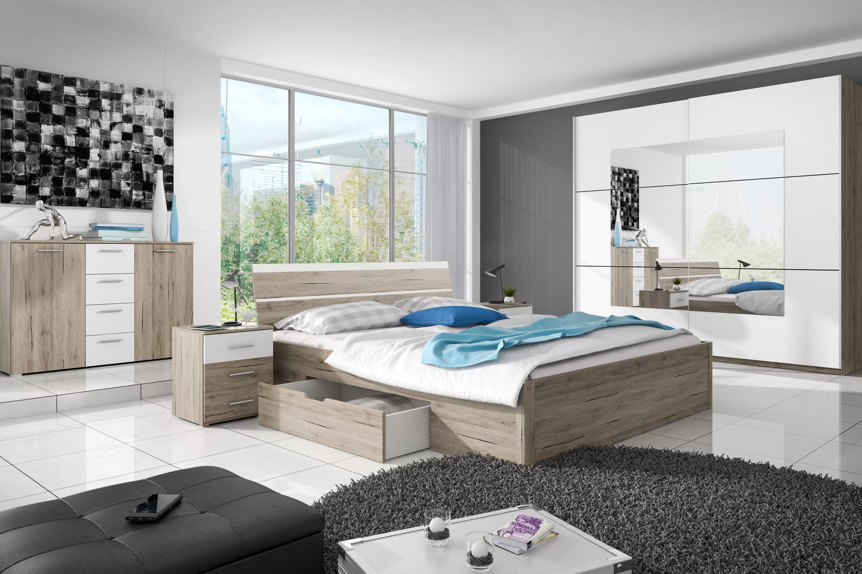 Postel Beta 52 - 180x200 - světlý san remo / bílá Postel pro ložnice Beta 52 180x200 - světlý san remo / bílá