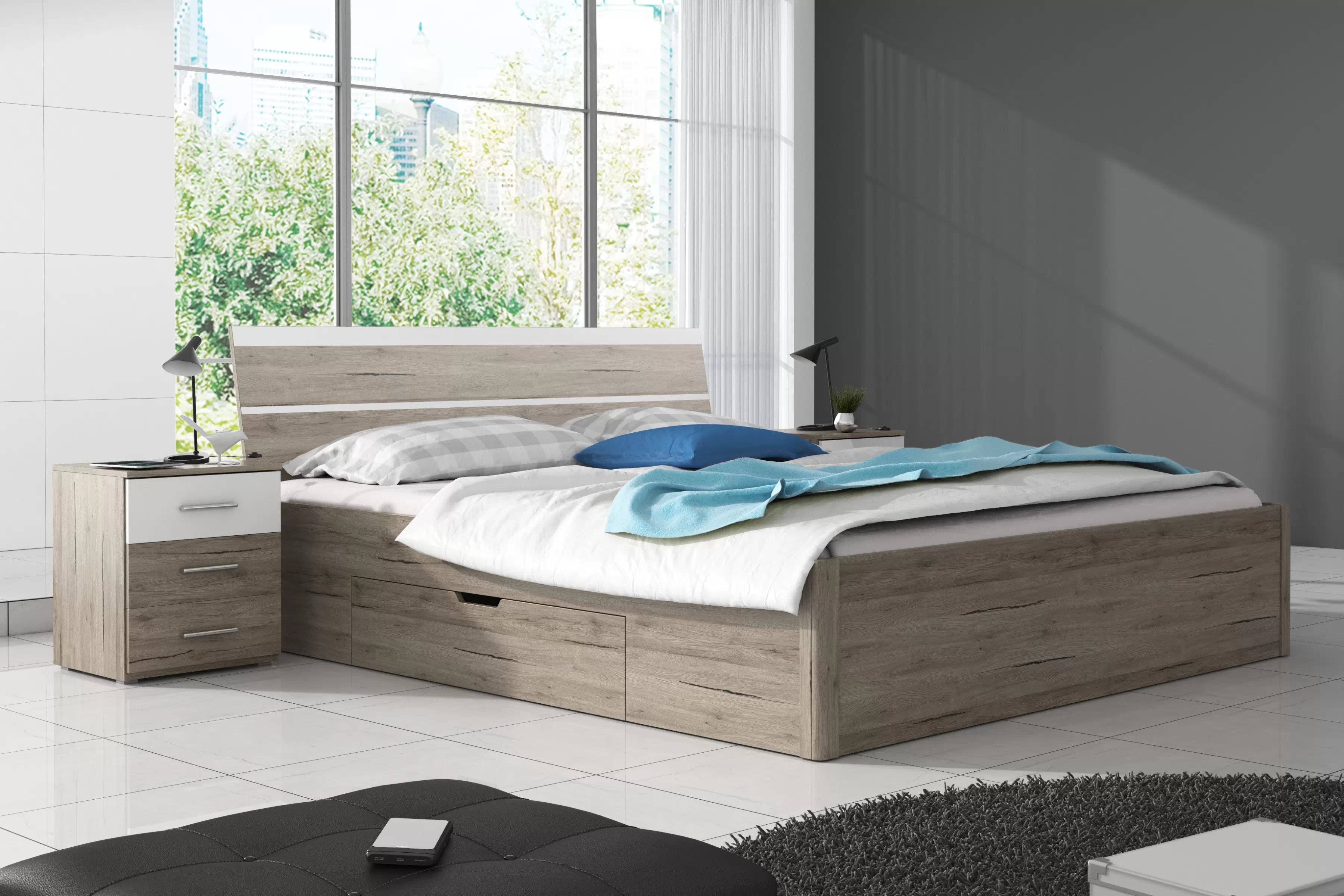 Postel Beta 52 - 180x200 - světlý san remo / bílá Postel pro ložnice Beta 52 180x200 - světlý san remo / bílá