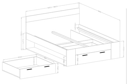 Postel pro ložnice Beta 92 se zásuvkami 180x200 - dub monastery / černá Postel pro ložnice Beta 92 se zásuvkami 180x200 - dub monastery / černá