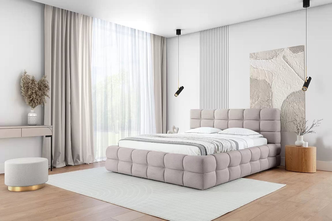 Manželská posteľ Magnelio 180x200 - béžová ľahkočistiteľná tkanina Maya 01 Posteľ do  spálňa  Magnelio 180x200 - Béžová látka ľahkočistiaca Maya 01 