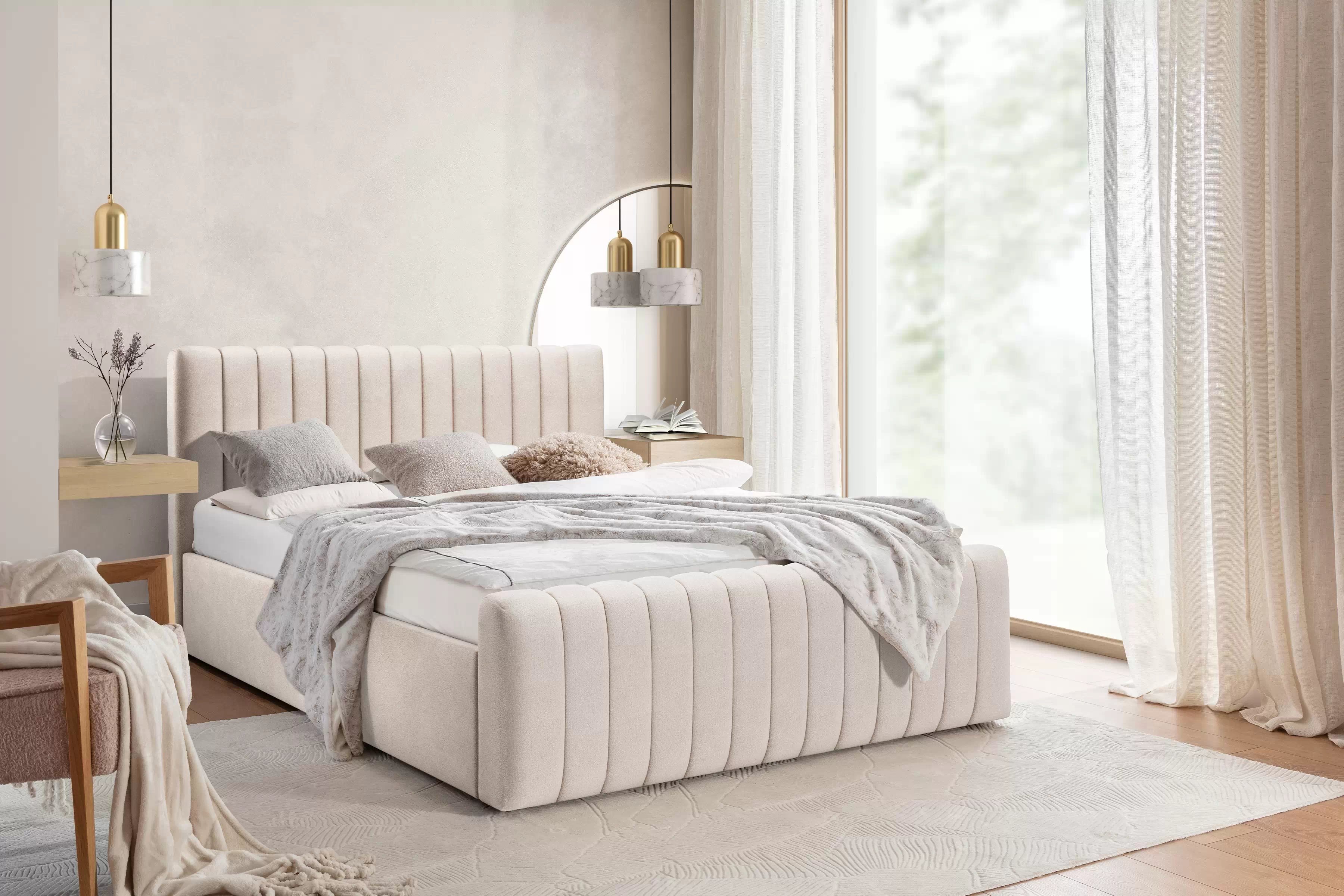 Postel Nicole 160x200 cm s úložným prostorem - krémová Salvador 1 Postel do ložnice Nicole 160x200 s úložným prostorem- Krémový welwet hydrofobní  Salvador (SIC) 1