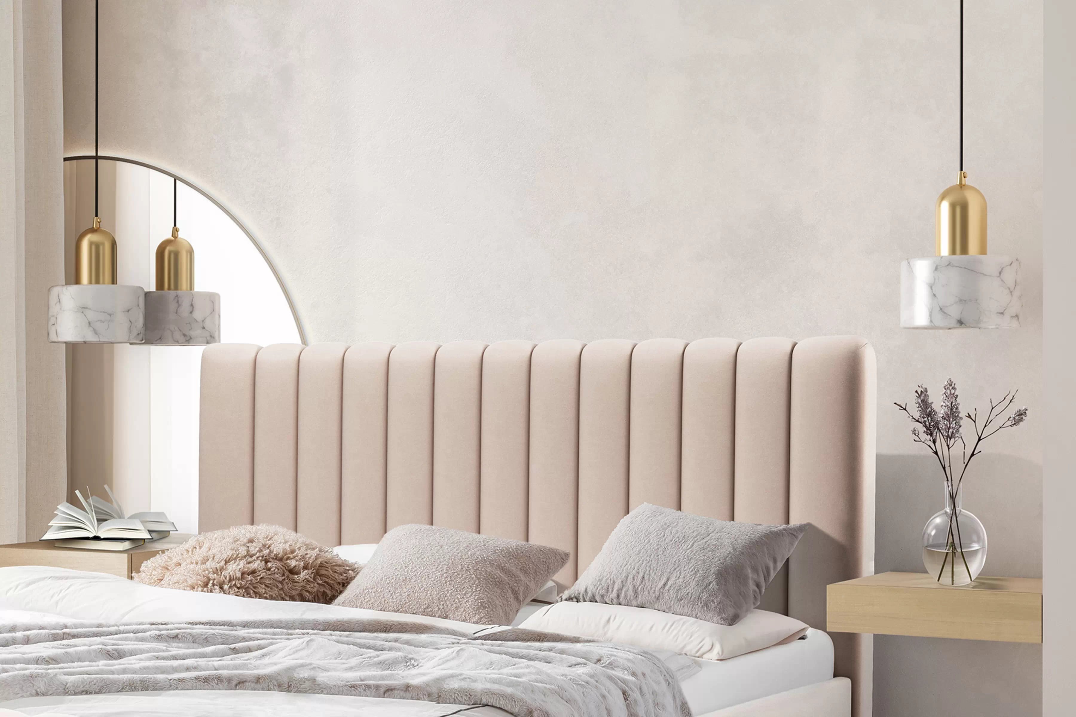 Čalouněná postel Nicole 180x200 cm - béžová Velluto 2 / zlaté nožky Postel pro ložnice Nicole 180x200 - béžová welwet Velluto 2 / Nohy zlote