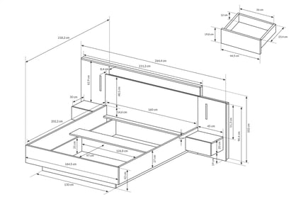 Manželská posteľ Numb ze stolikami nocnymi a osvetlením 160x200 - biely/Dub craft Posteľ do spálne Numb ze stolikami nocnymi i oswietleniem 160x200 - Biely/Dub craft