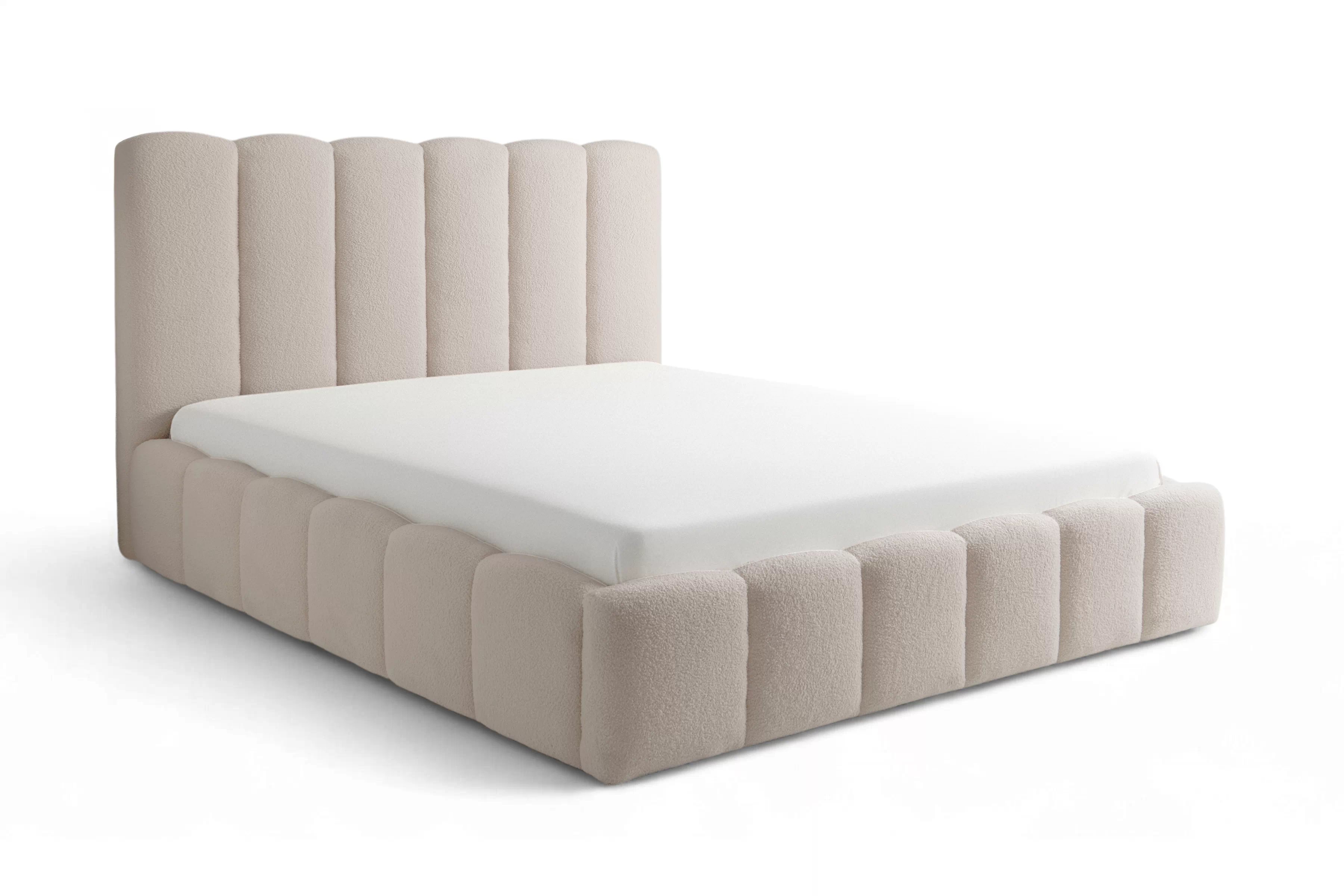Čalúnená posteľ Aura 160x200 s úložným priestorom - béžová bouclé Quelle 03 Posteľ čalúnená Aura 160x200 S vnútorným úložným priestorom- Béžová bukla Quelle 03