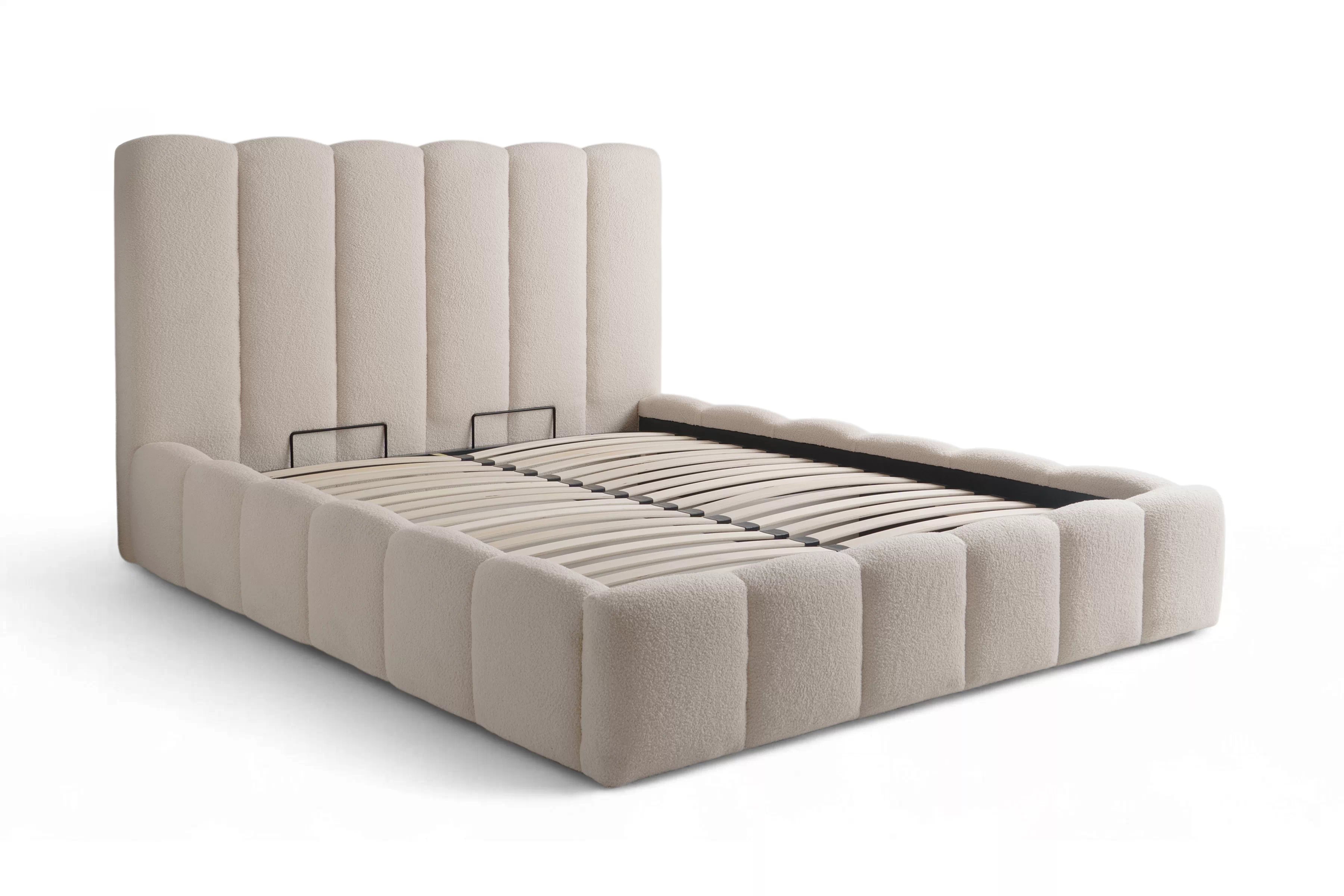 Čalúnená posteľ Aura 160x200 s úložným priestorom - béžová bouclé Quelle 03 Posteľ čalúnená Aura 160x200 S vnútorným úložným priestorom- Béžová bukla Quelle 03