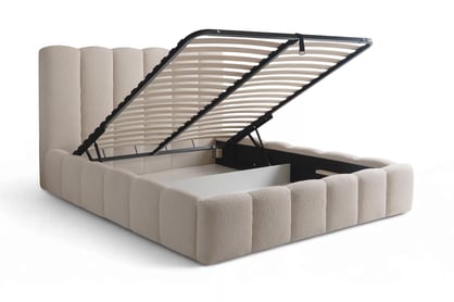 Čalúnená posteľ Aura 160x200 s úložným priestorom - béžová bouclé Quelle 03 Posteľ čalúnená Aura 160x200 S vnútorným úložným priestorom- Béžová bukla Quelle 03