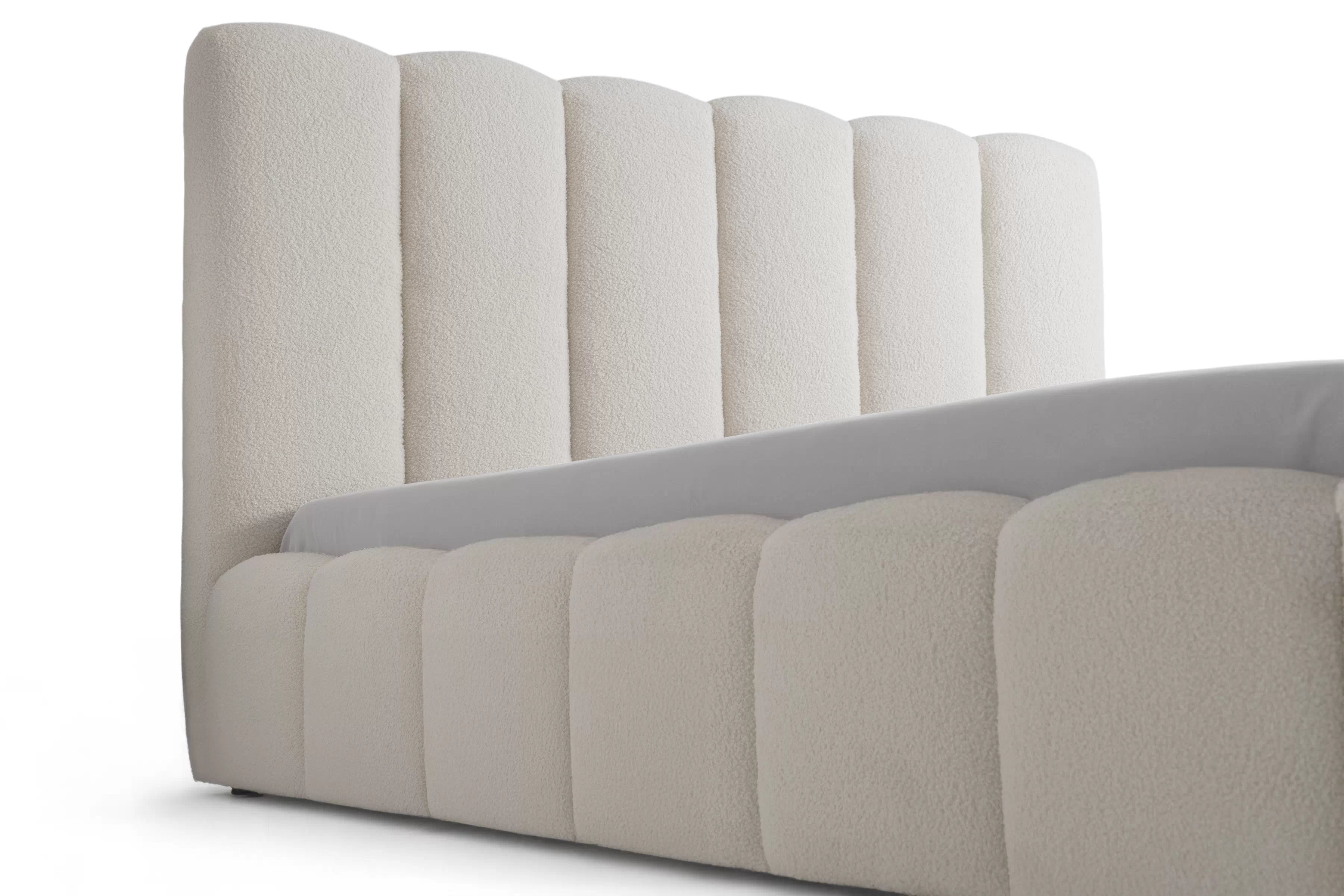 Čalúnená posteľ Aura 160x200 s úložným priestorom - béžová bouclé Quelle 03 Posteľ čalúnená Aura 160x200 S vnútorným úložným priestorom- Béžová bukla Quelle 03