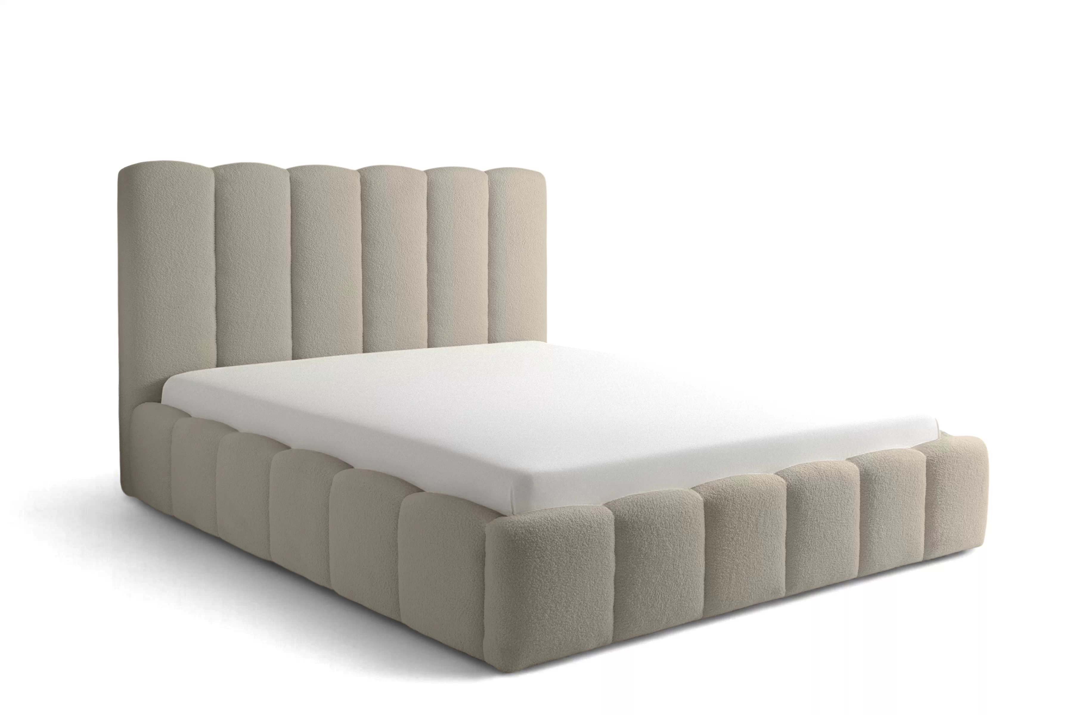 Manželská posteľ Aura 160x200 s úložným priestorom - béžové buklé Quelle 05 Posteľ čalúnená Aura 160x200 S vnútorným úložným priestorom- Béžová bukla Quelle 05