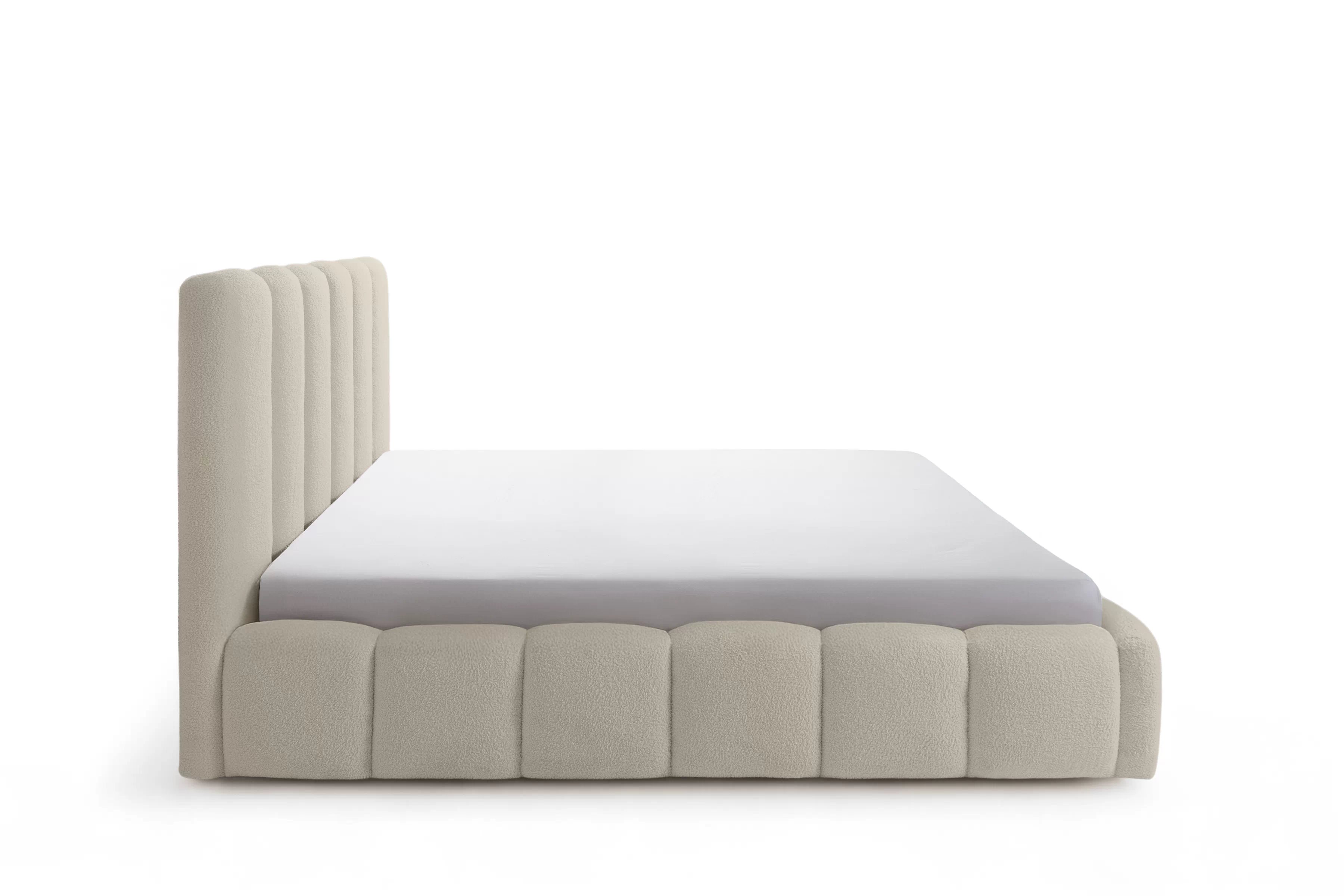 Manželská posteľ Aura 160x200 s úložným priestorom - béžové buklé Quelle 05 Posteľ čalúnená Aura 160x200 S vnútorným úložným priestorom- Béžová bukla Quelle 05